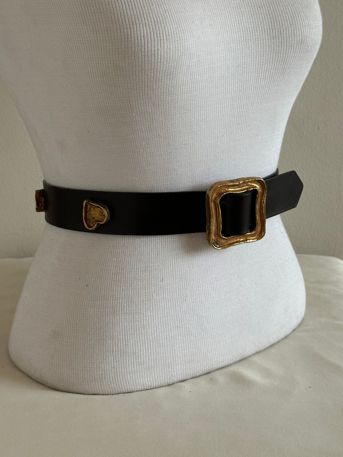 Bloomingdale’s Black Leather Heart Stud Belt