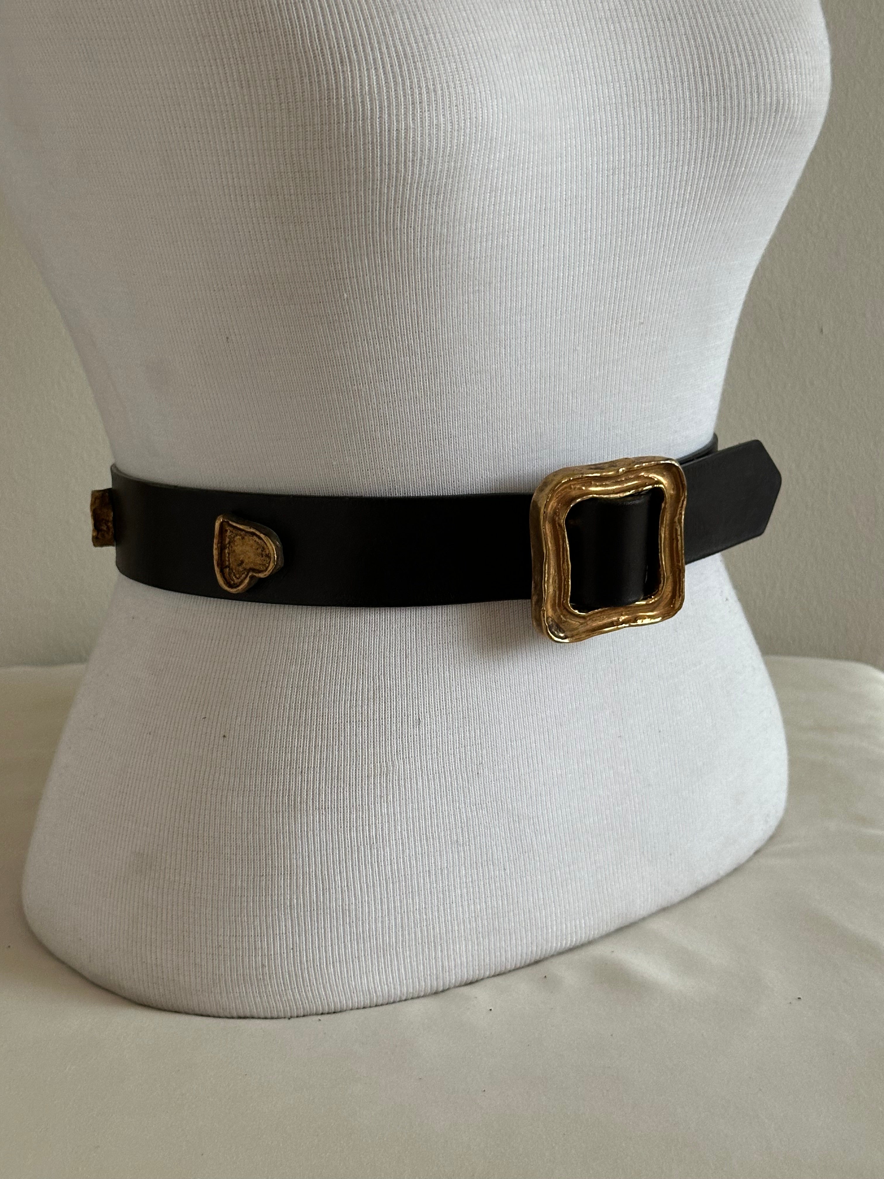 Bloomingdale’s Black Leather Heart Stud Belt