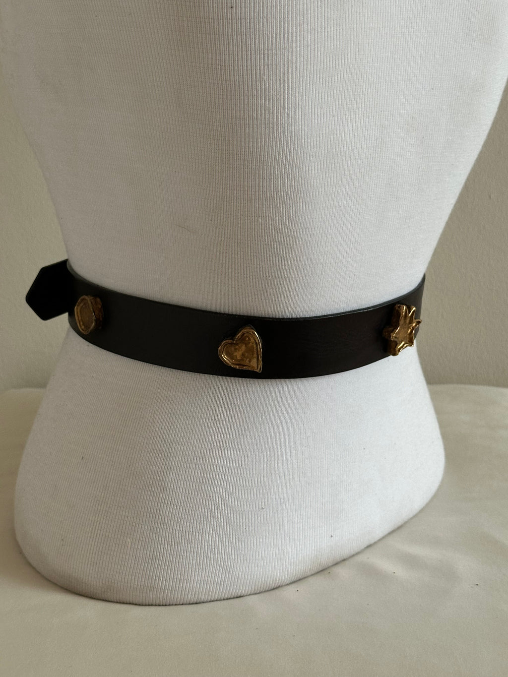 Bloomingdale’s Black Leather Heart Stud Belt