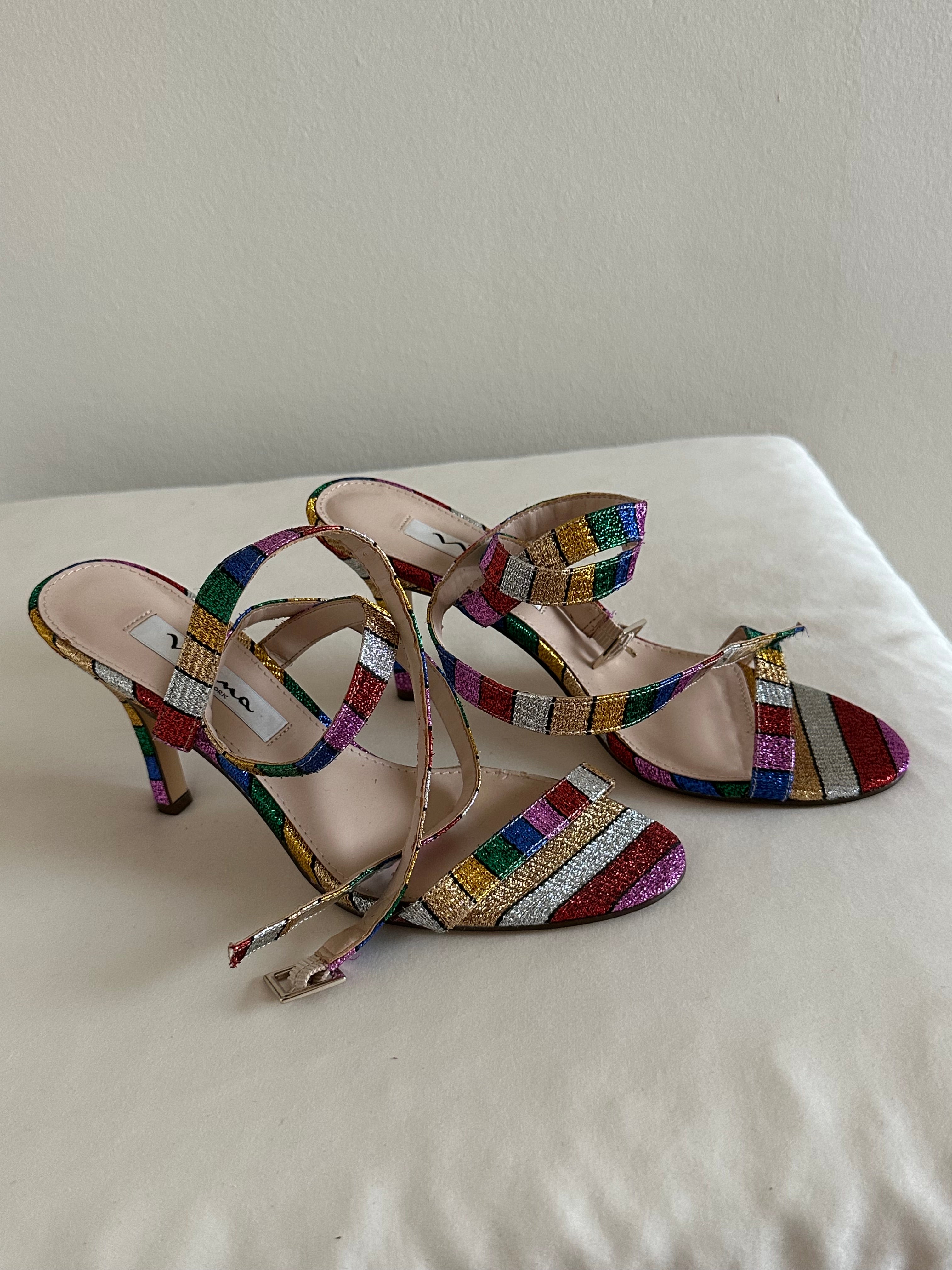 Nina New York Metallic Rainbow Wrap Heels