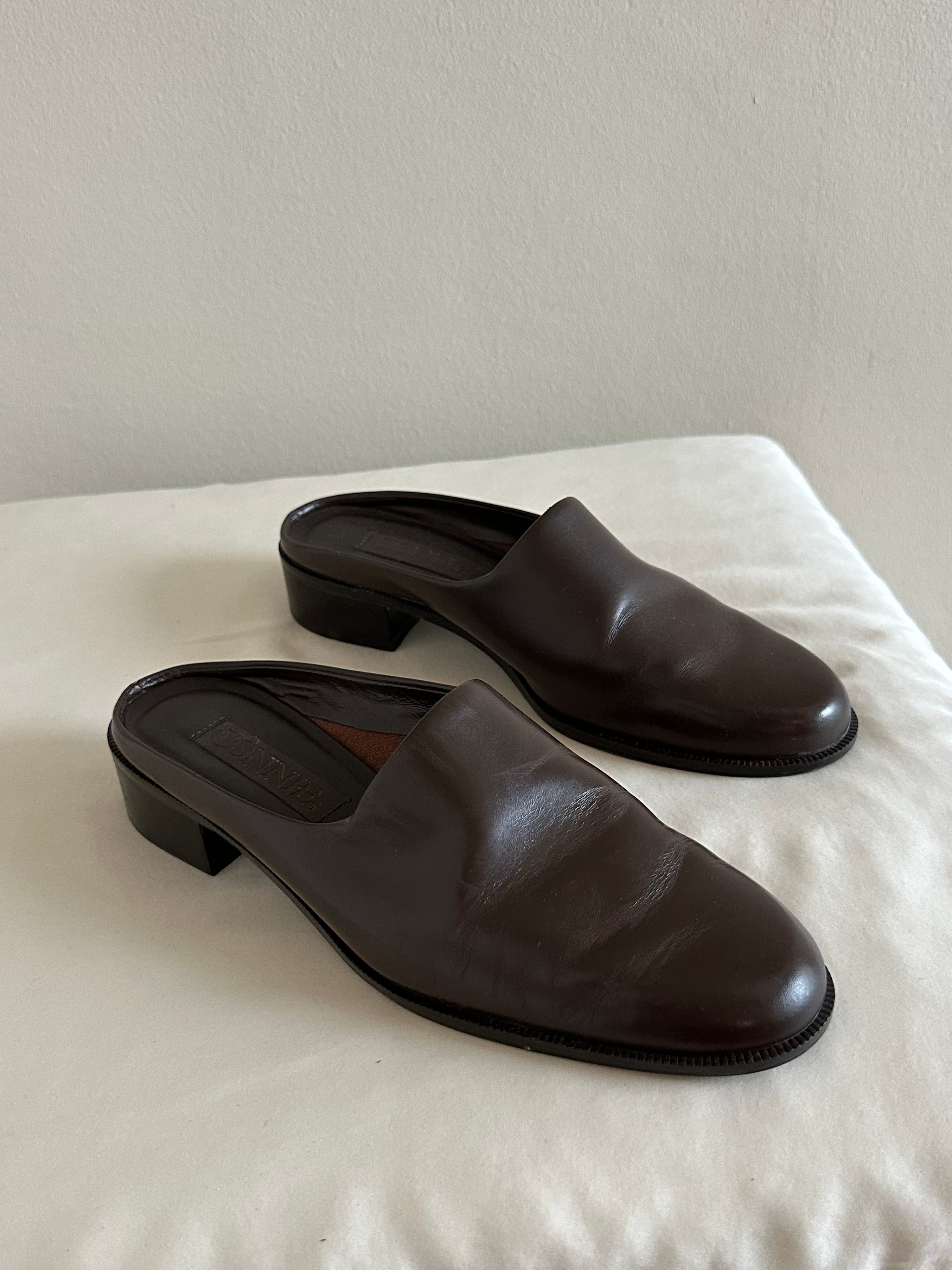 90s Chocolate Brown Leather Mules