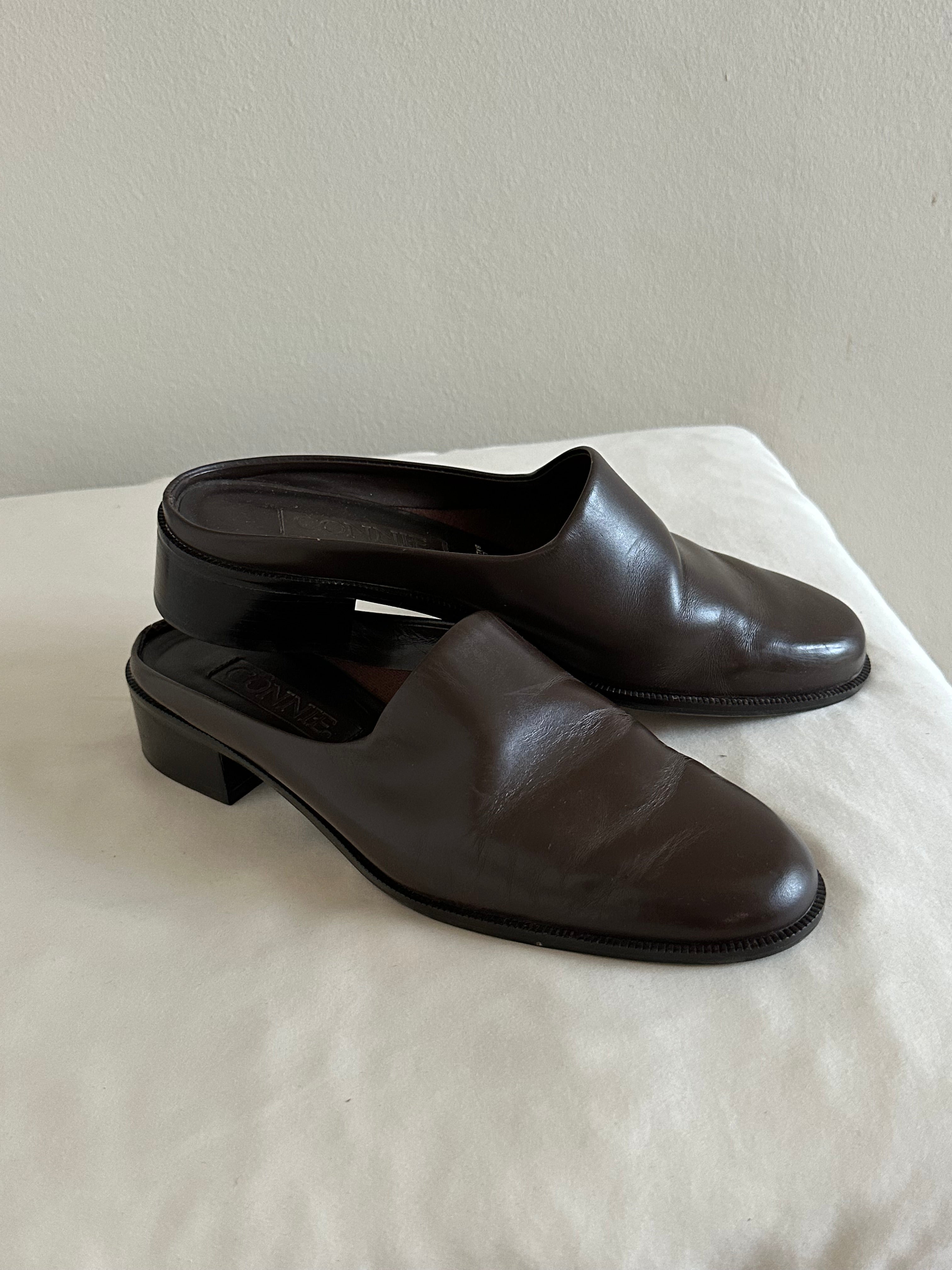 90s Chocolate Brown Leather Mules