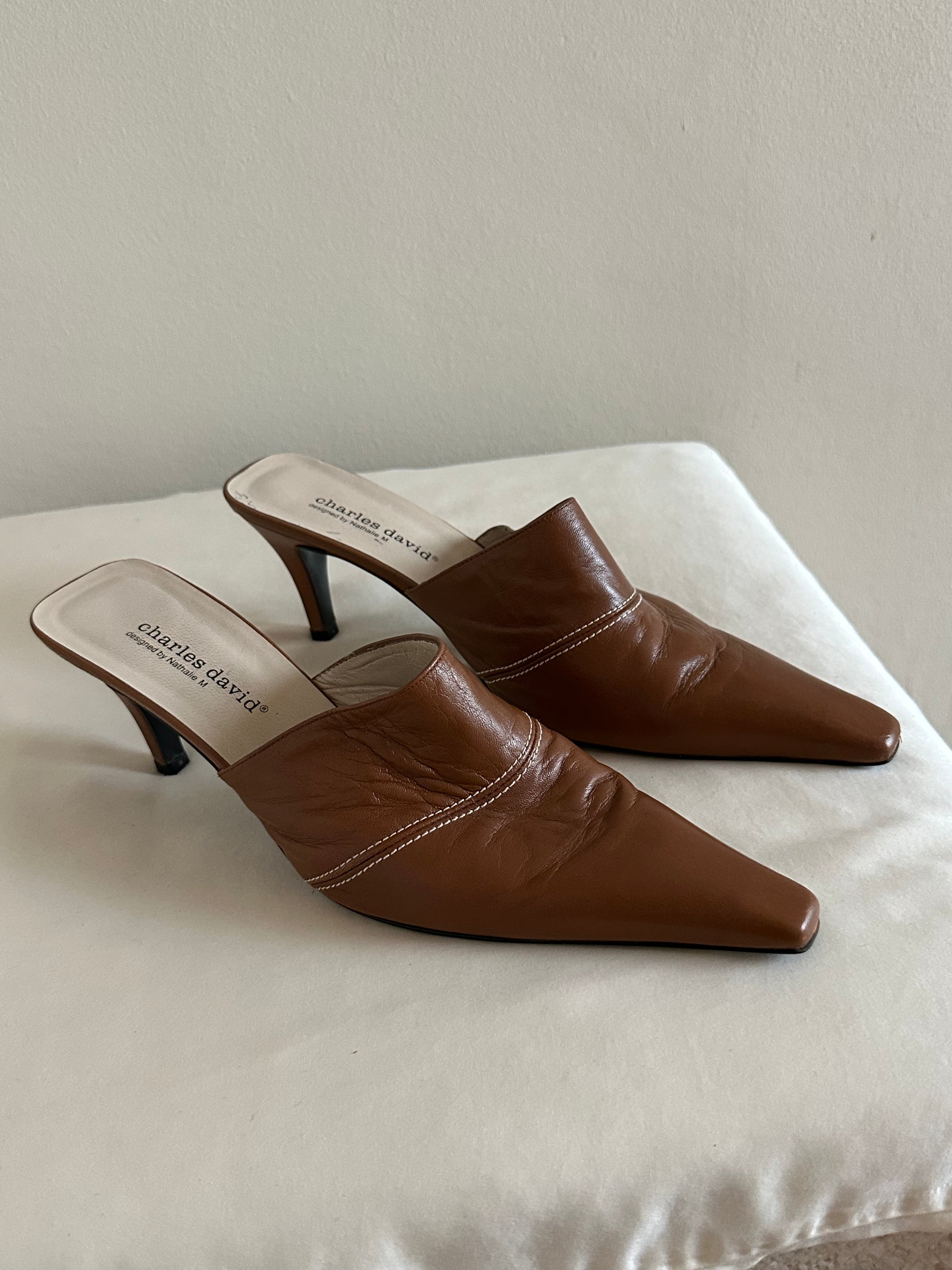 Charles David Leather Mule Heels