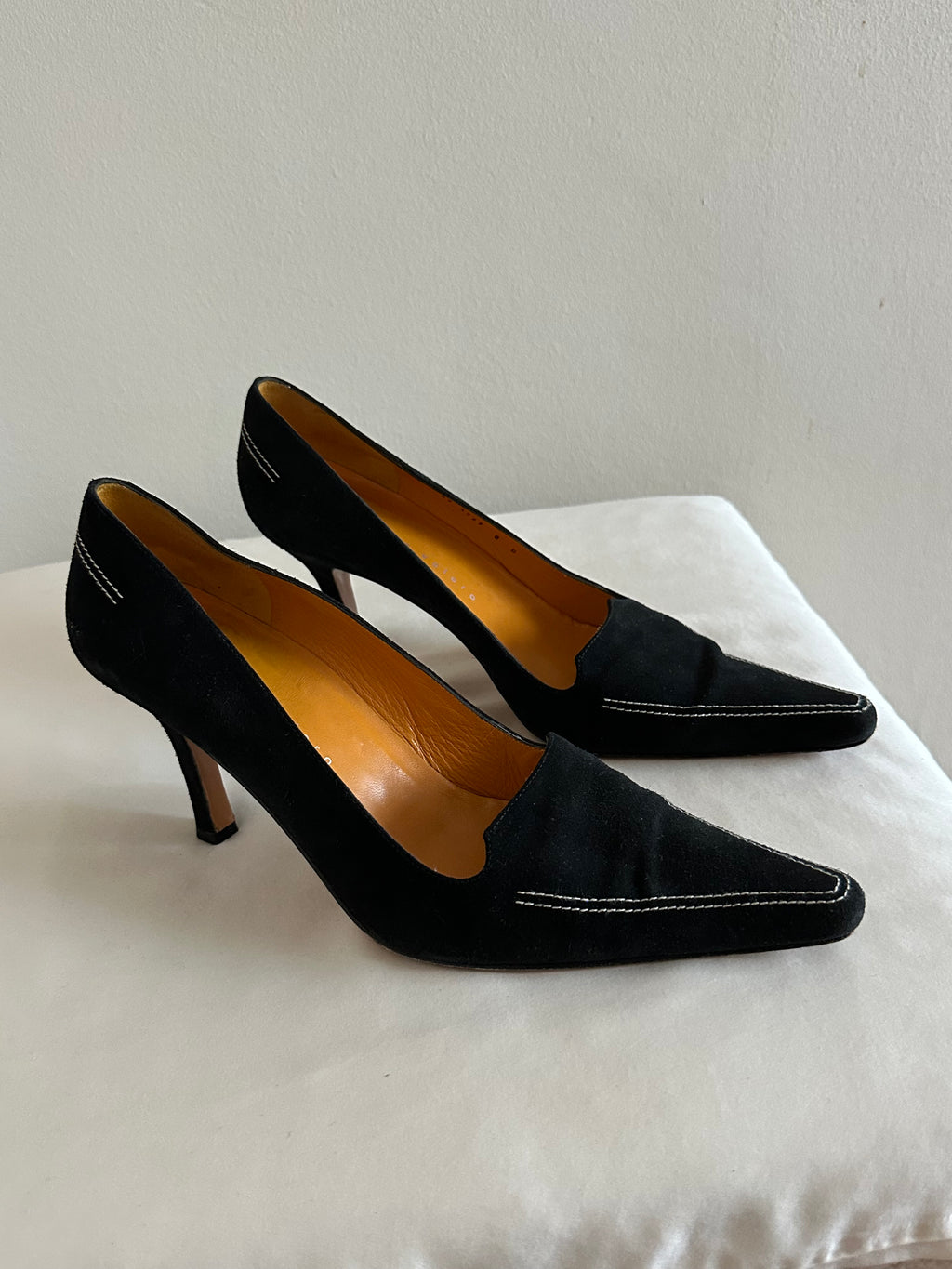 Martinez Valero Contrast Stitch Suede Heels