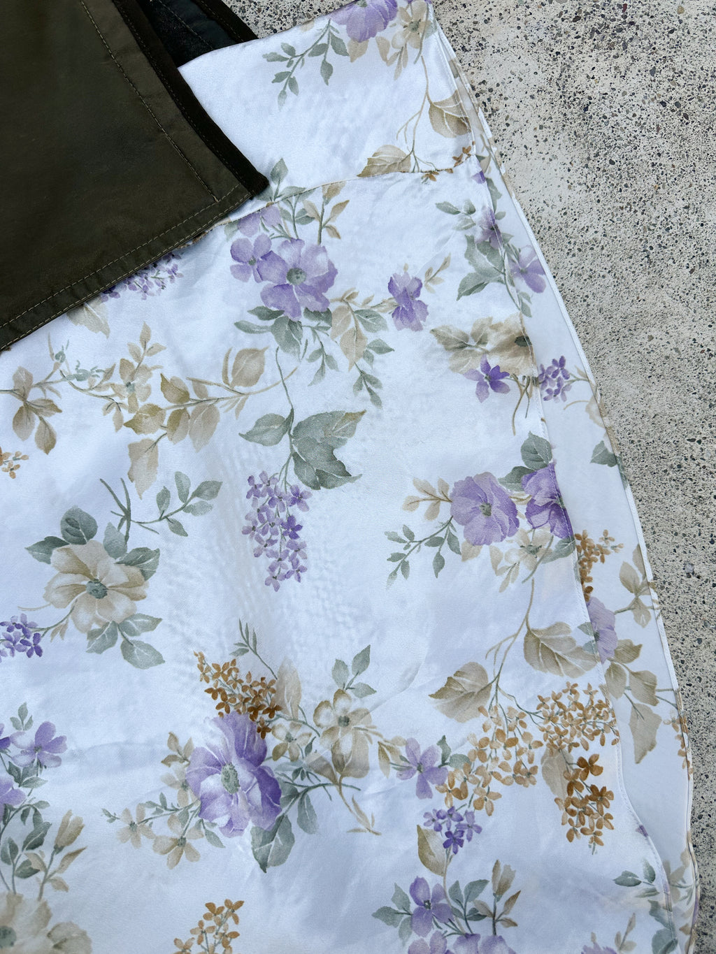 Vintage Floral Satin Slip Dress with Eyelet Trim