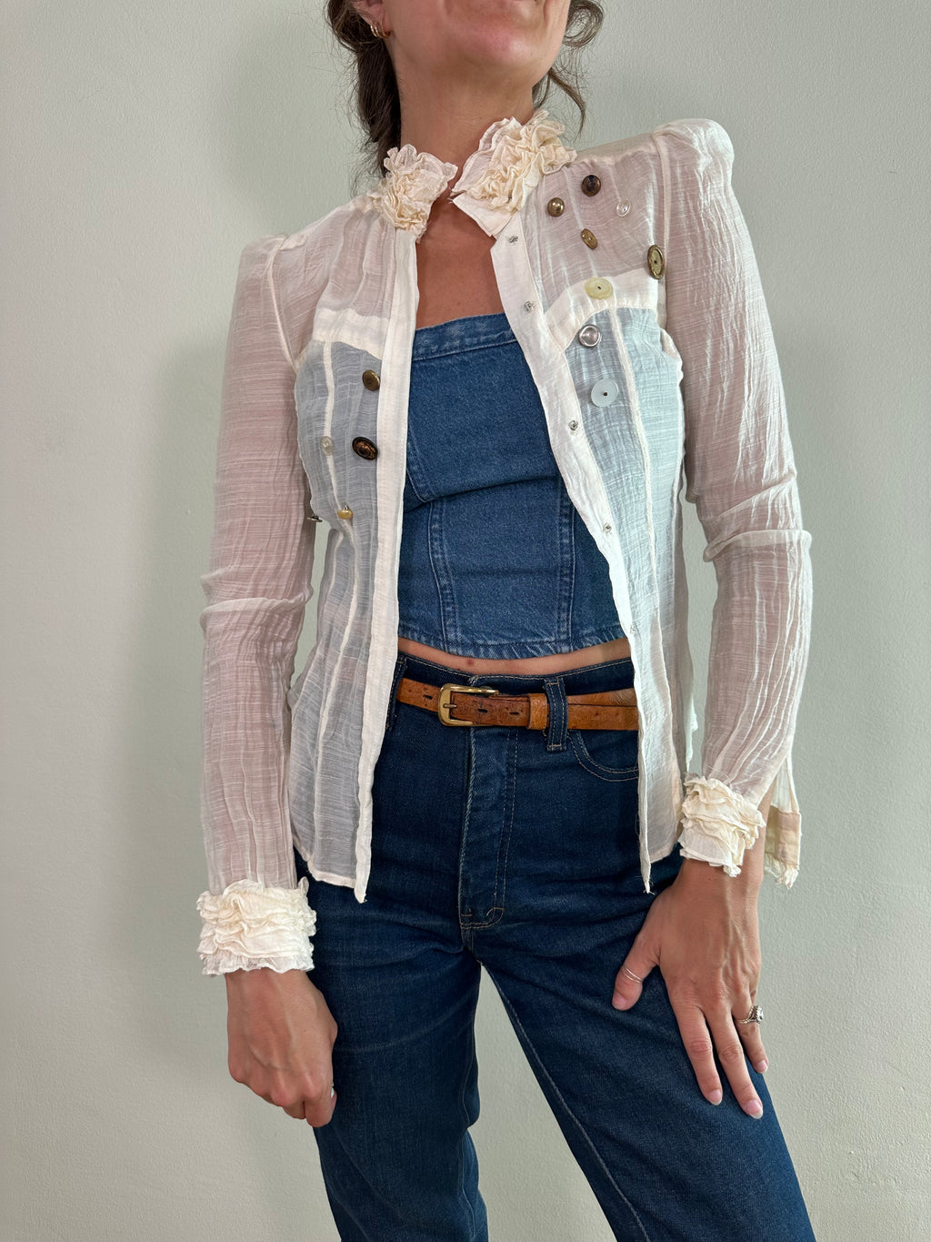 REWORK Victorian Style Sheer Corset Blouse