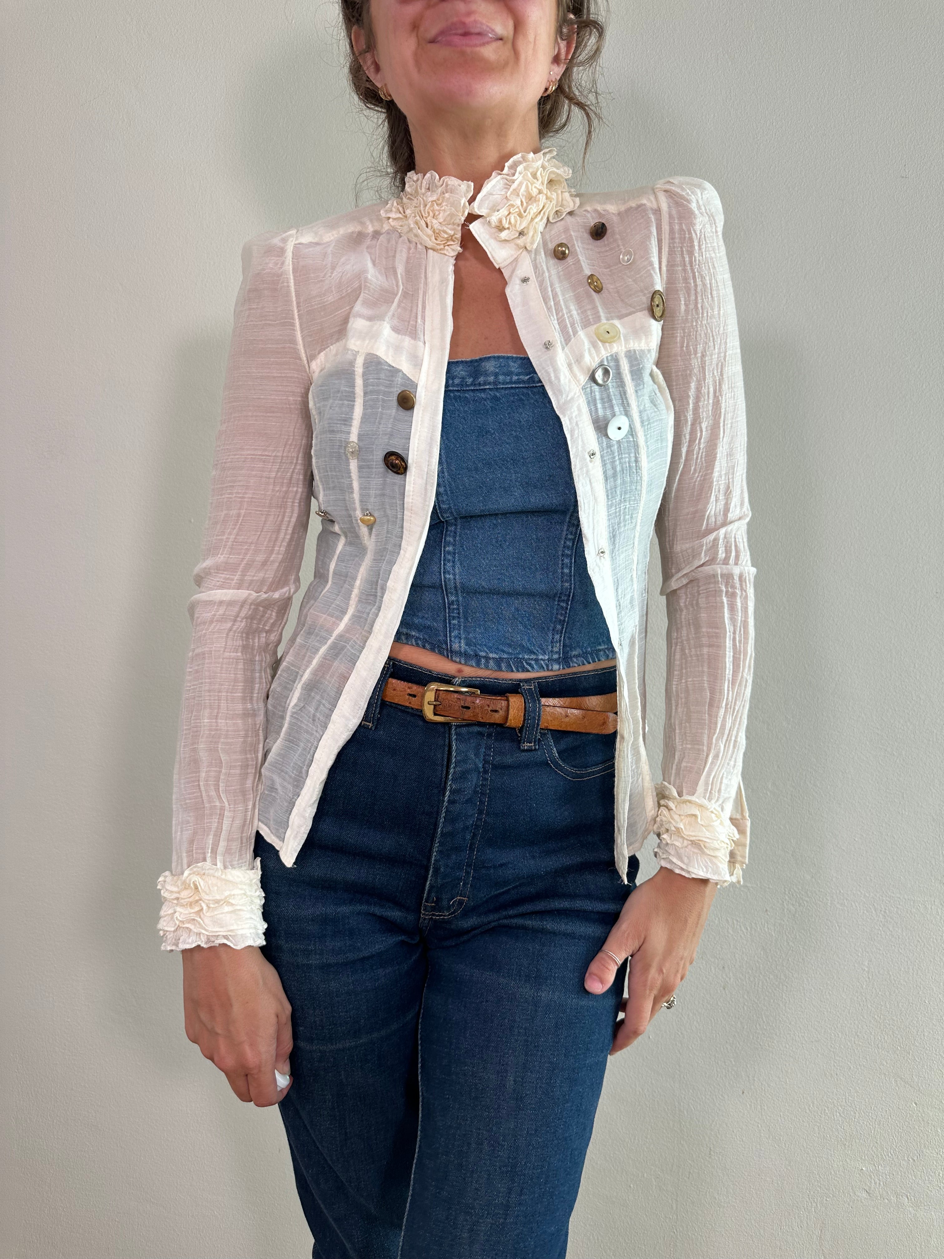 REWORK Victorian Style Sheer Corset Blouse