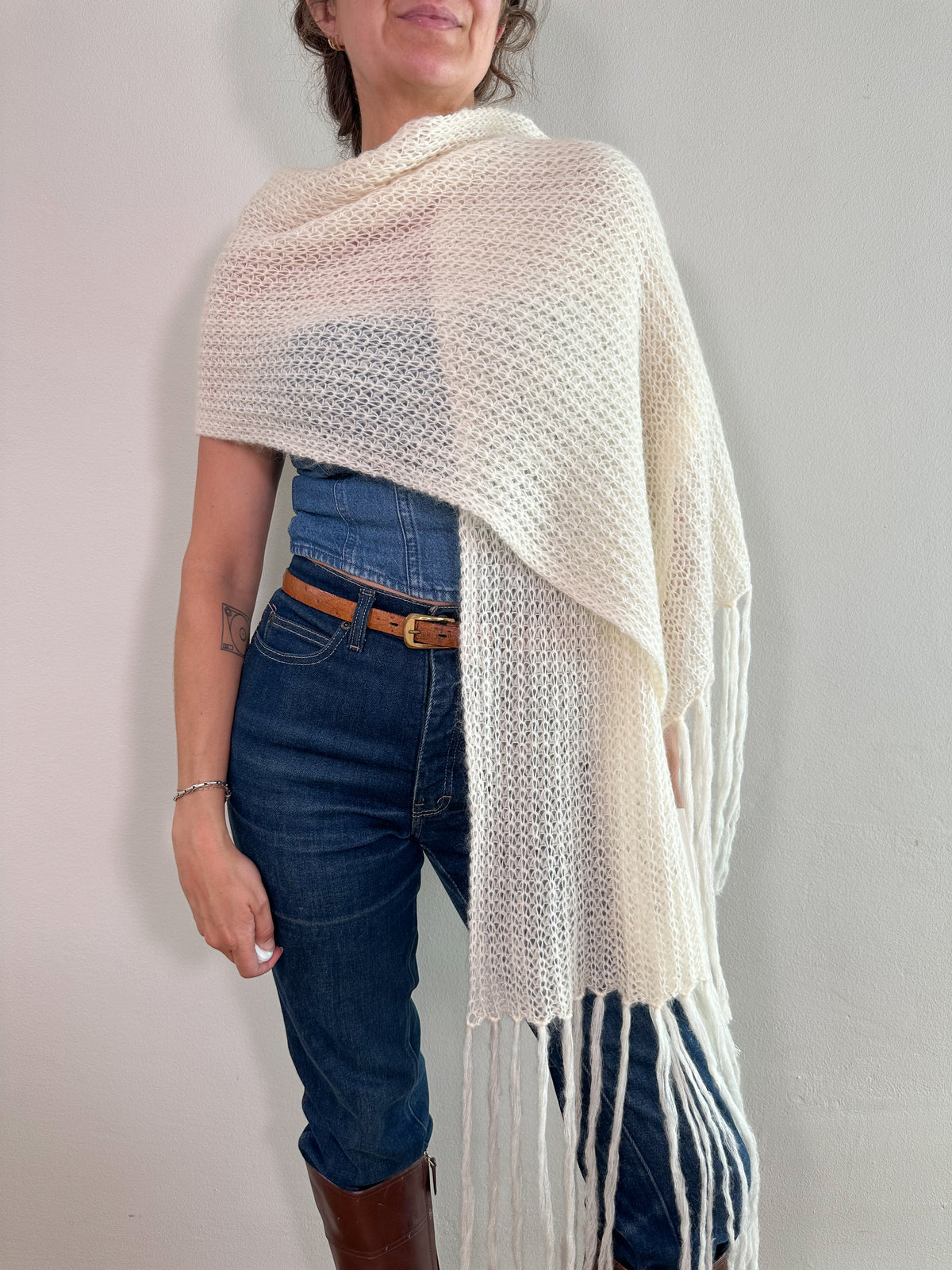 NWT Mohair Blend Oversized Fringe Scarf/Wrap