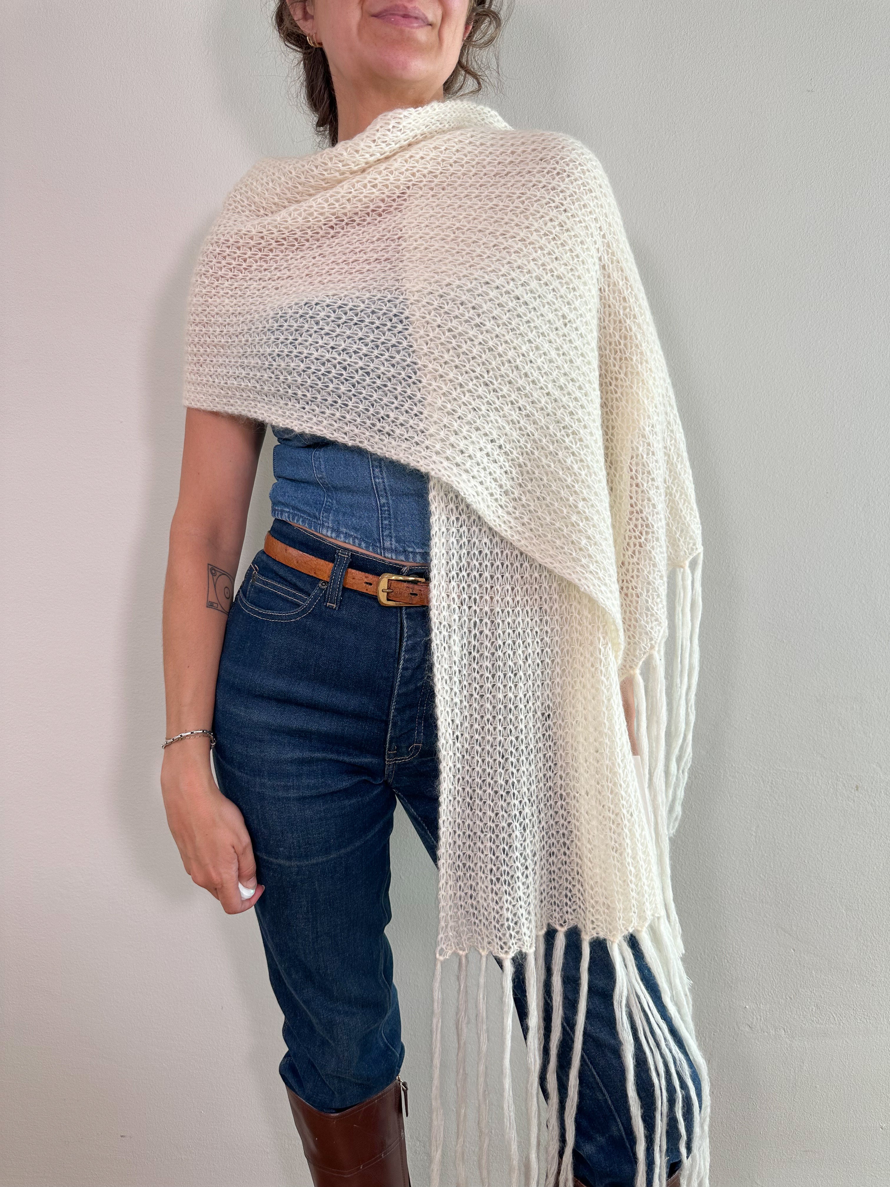 NWT Mohair Blend Oversized Fringe Scarf/Wrap