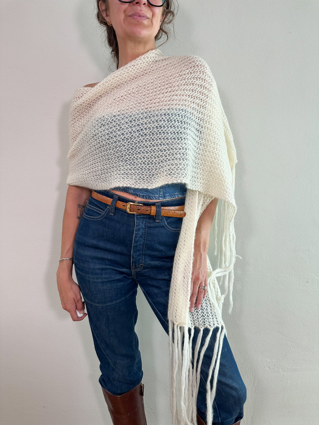 NWT Mohair Blend Oversized Fringe Scarf/Wrap