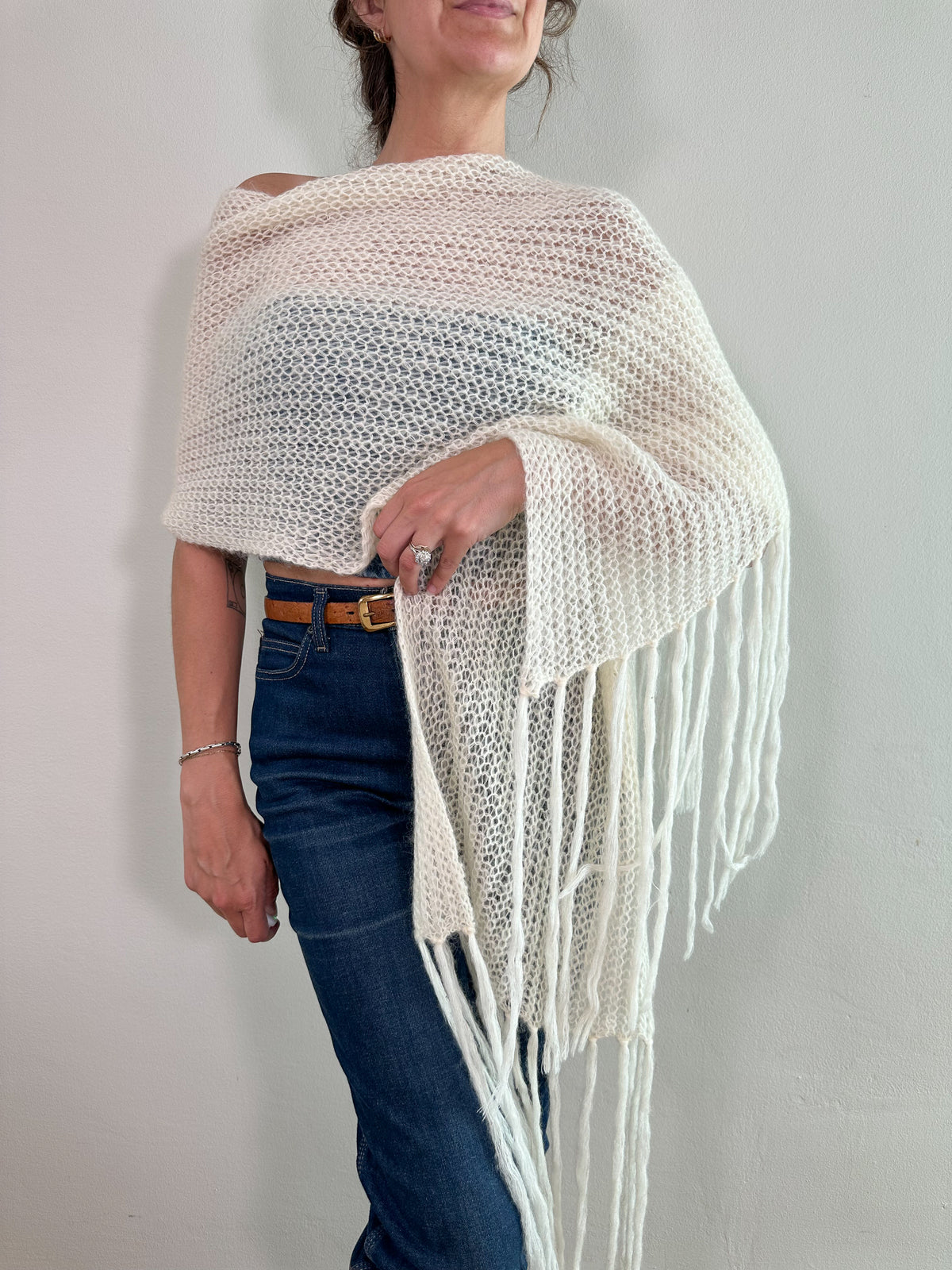 NWT Mohair Blend Oversized Fringe Scarf/Wrap
