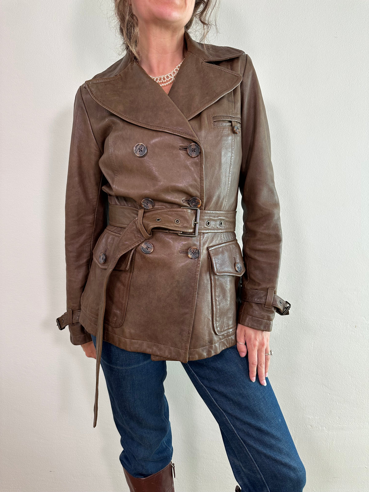 Buttery Soft Chocolate Leather Double Breasted Jacket