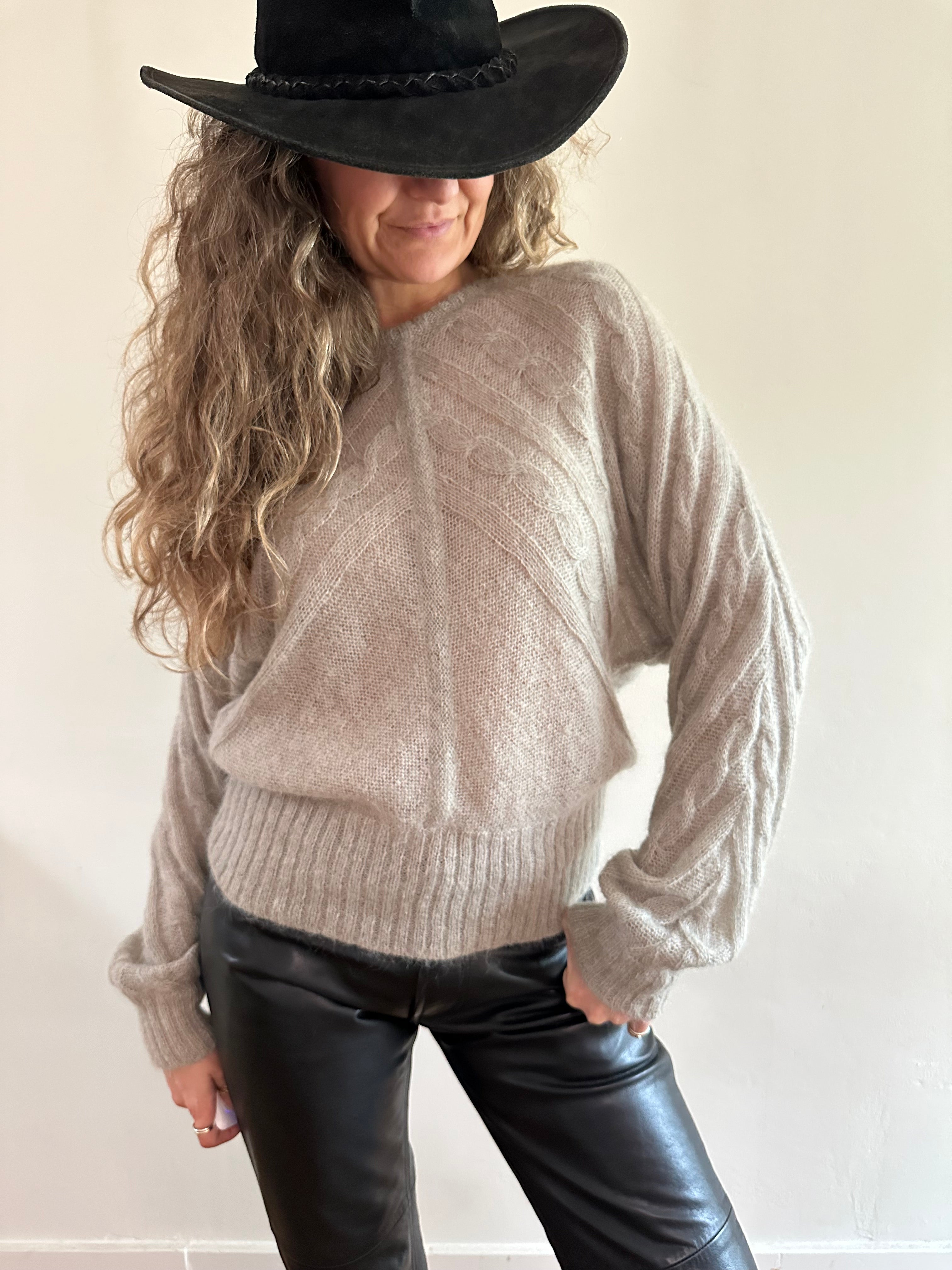 Italian Mohair Blend Cable Knit Sweater