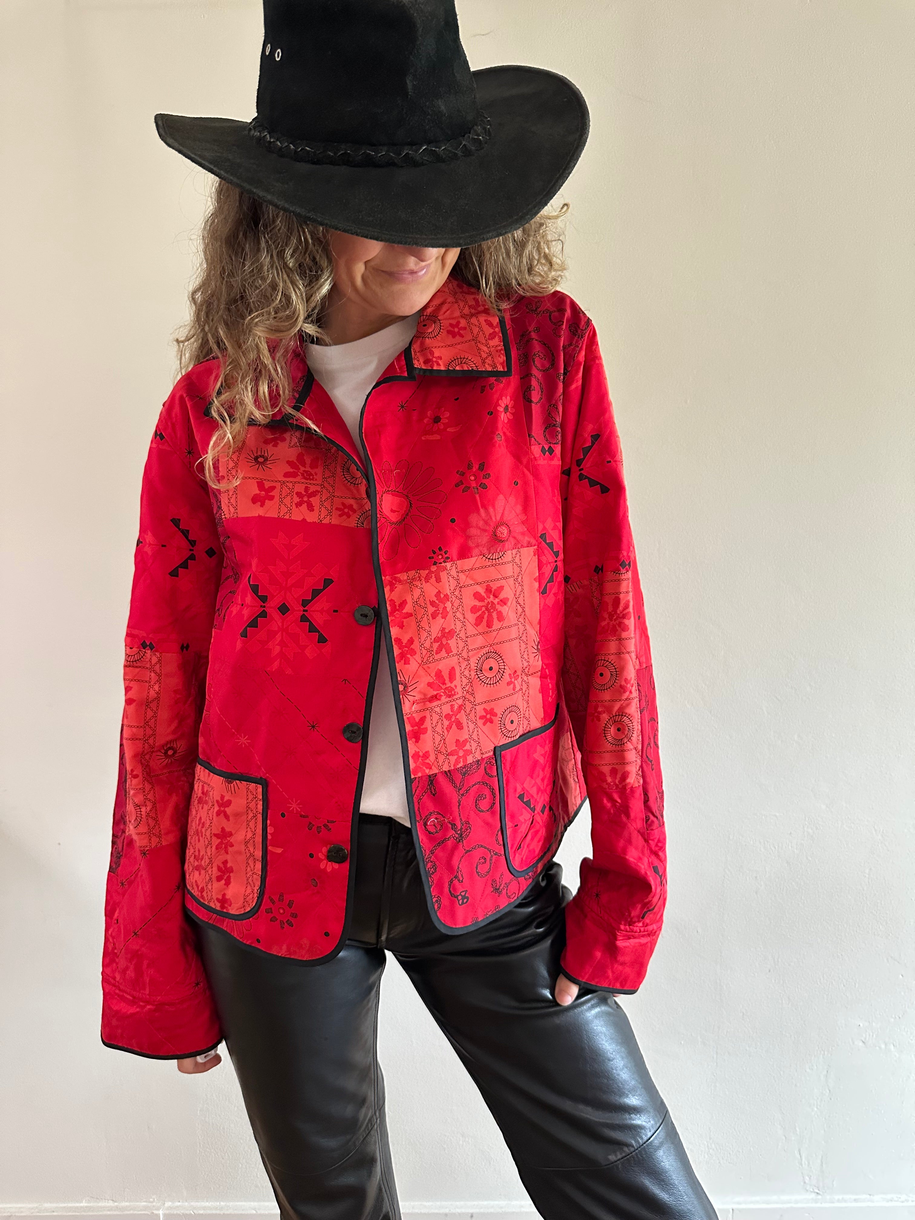 Red Patchwork Silk Jacket