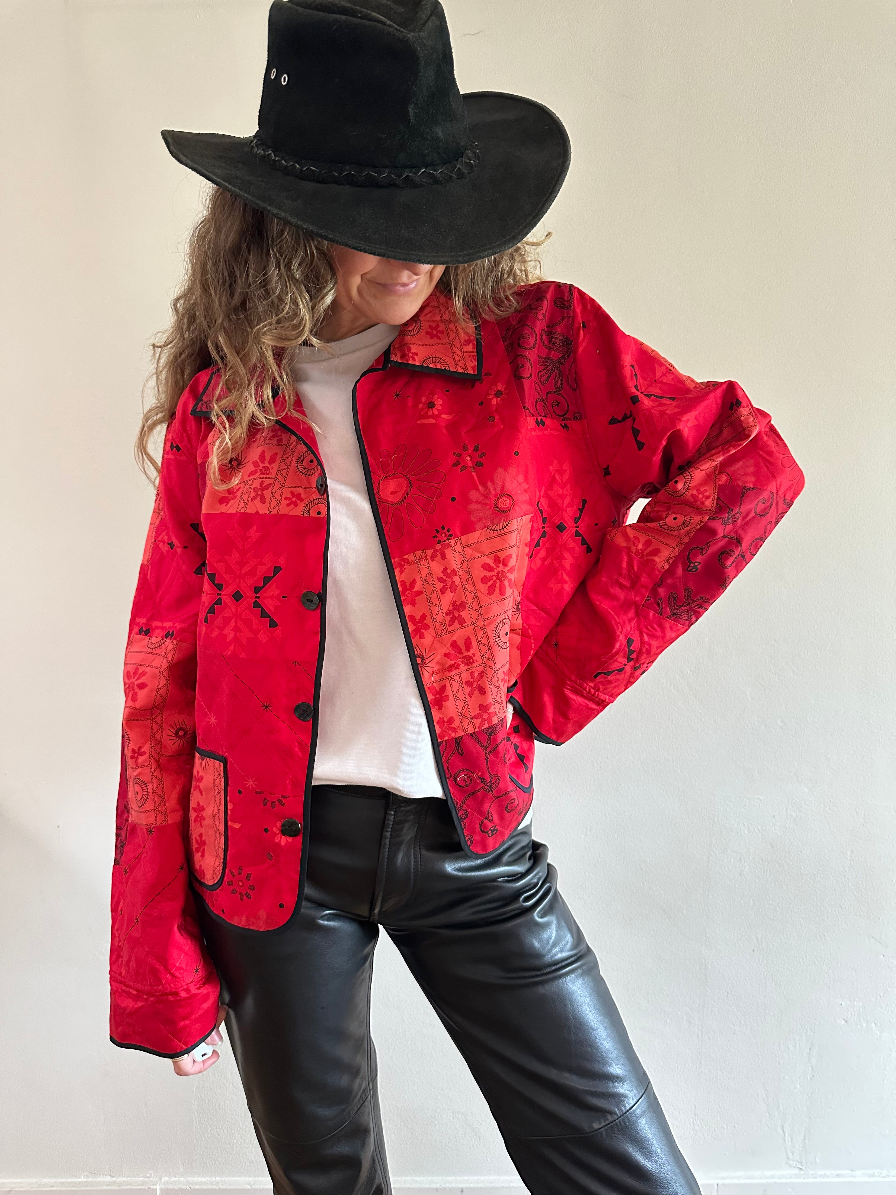 Red Patchwork Silk Jacket