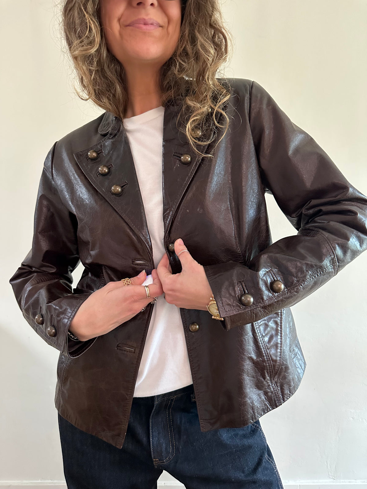 Brown Leather Button Jacket