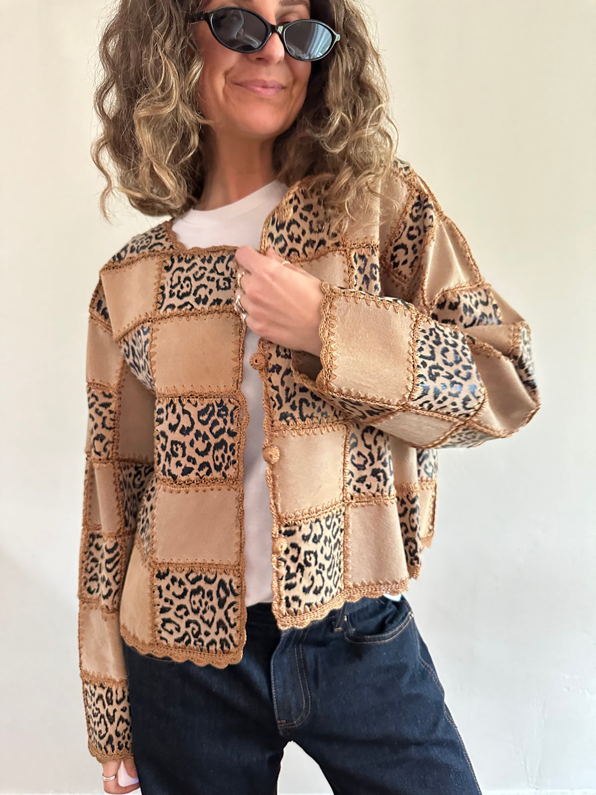 Leopard Patchwork Suede Jacket