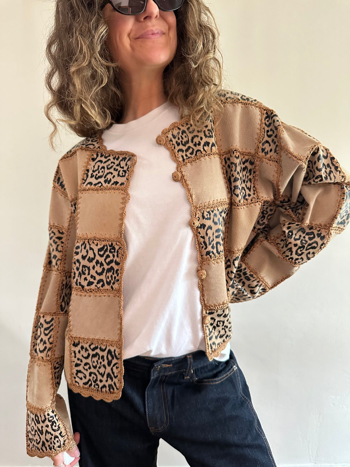 Leopard Patchwork Suede Jacket