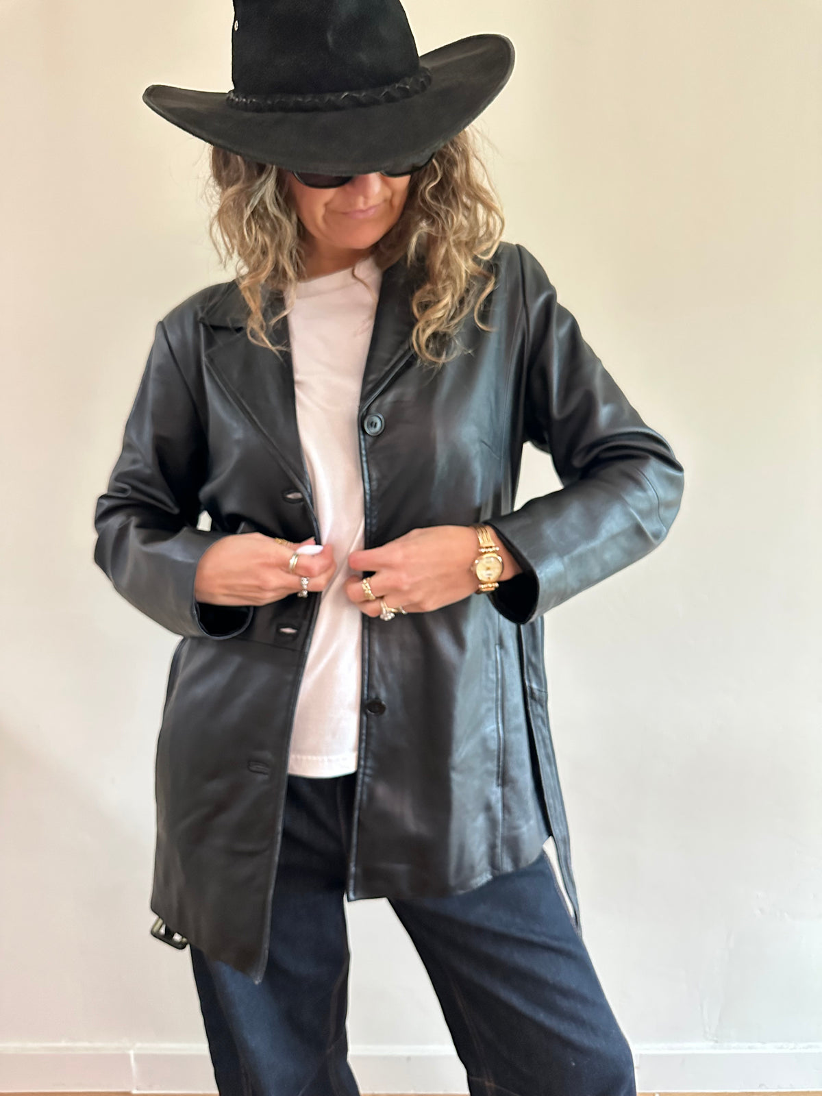 Black Leather Tie Jacket