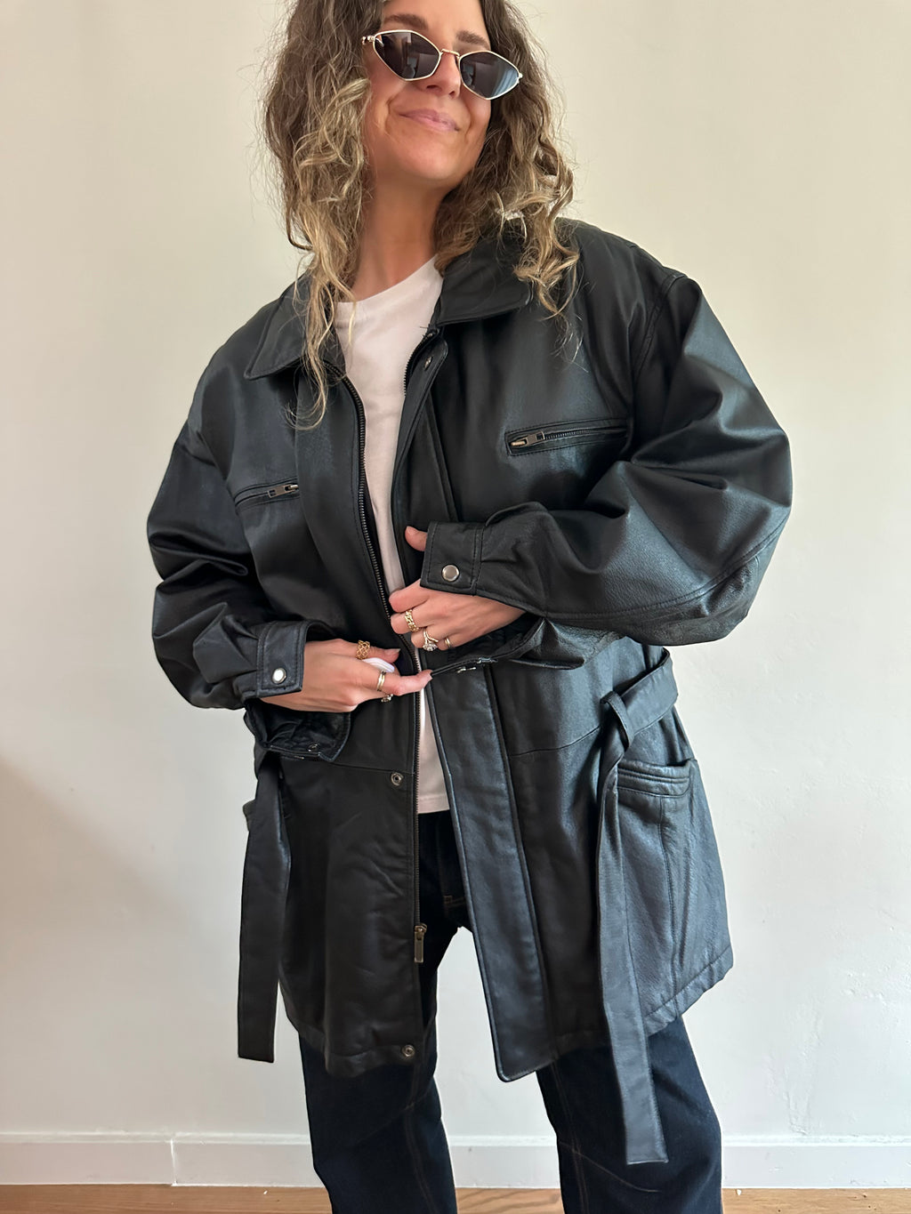 Wilsons Black Leather Belted Coat