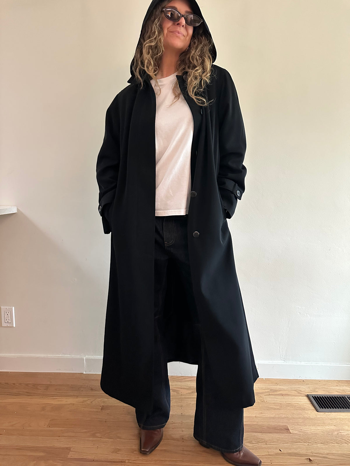 Black Hooded Trench Coat (Removable Liner)