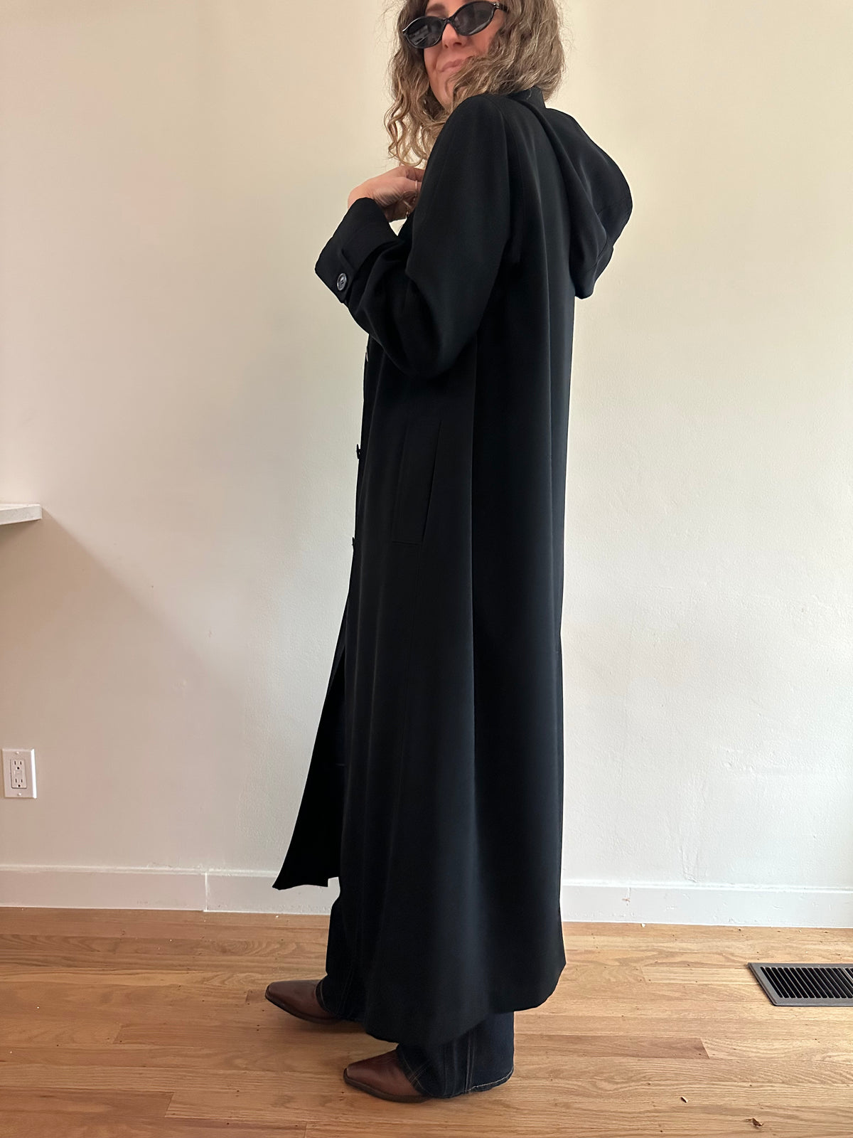 Black Hooded Trench Coat (Removable Liner)