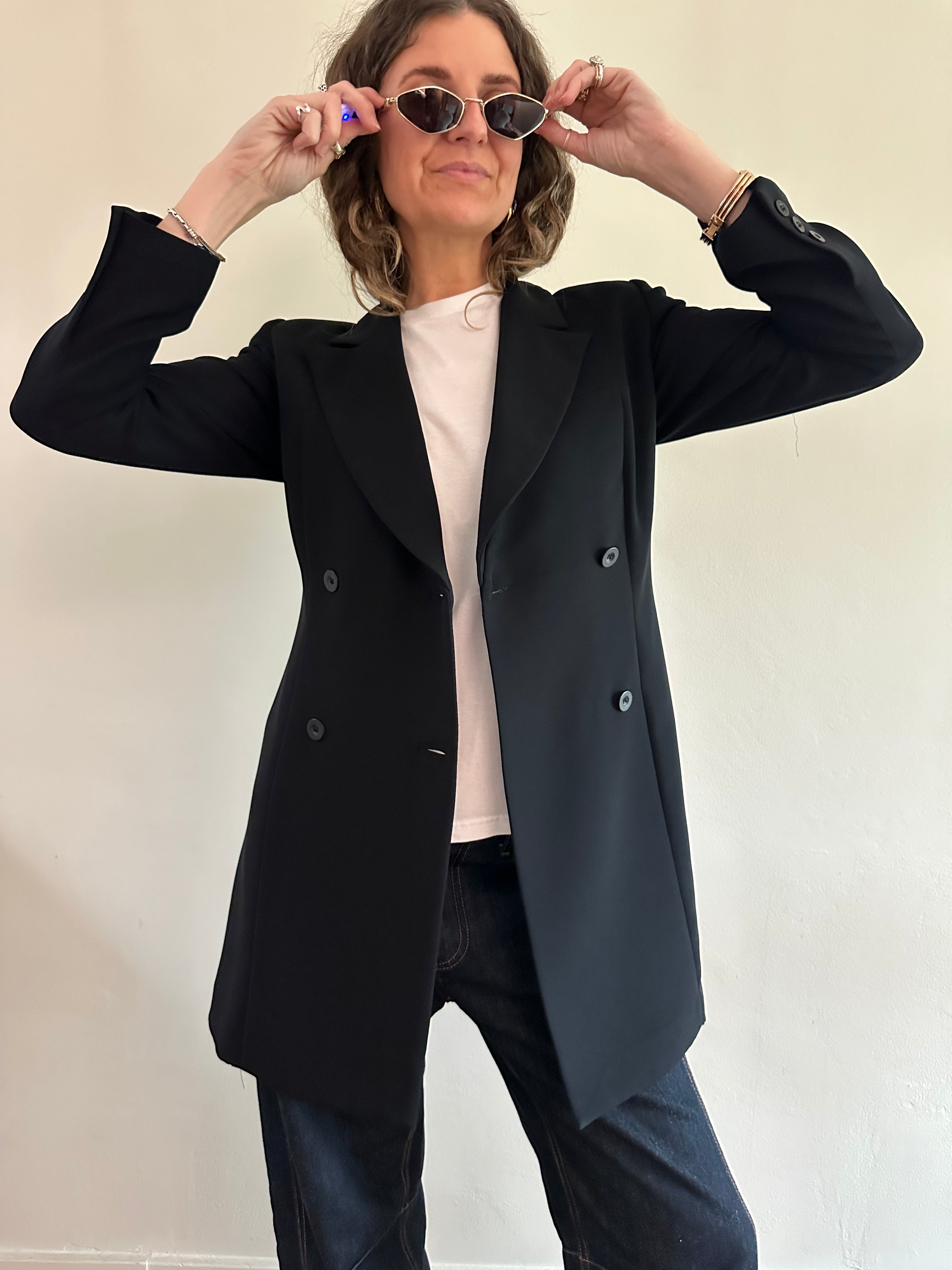 Black Tailored Double-Breasted Blazer