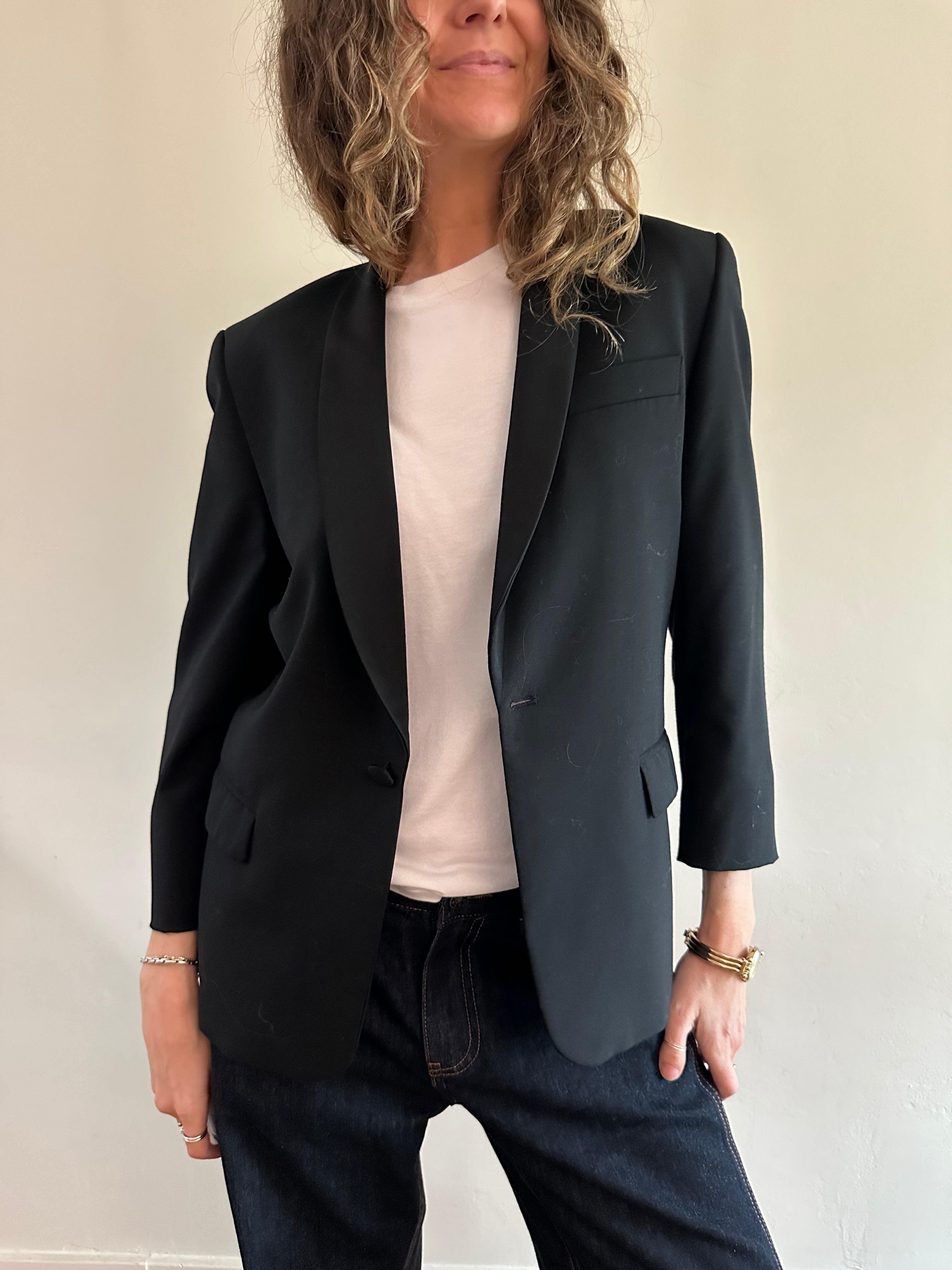 Italian Black Satin Lapel Blazer