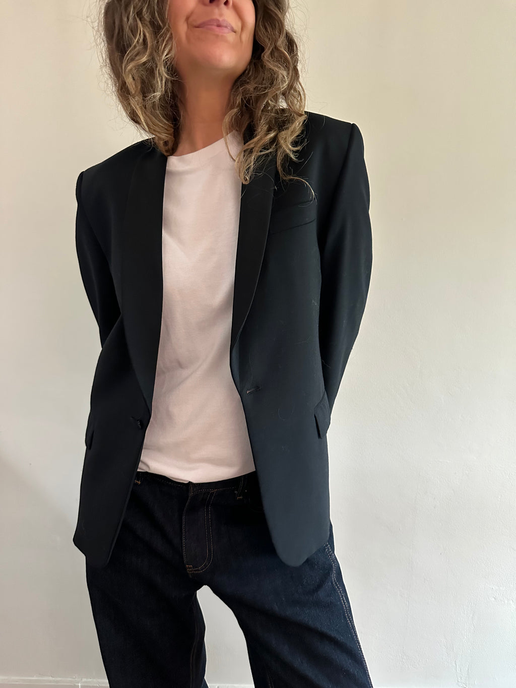 Louis Dell’Olio Italian Black Satin Lapel Blazer