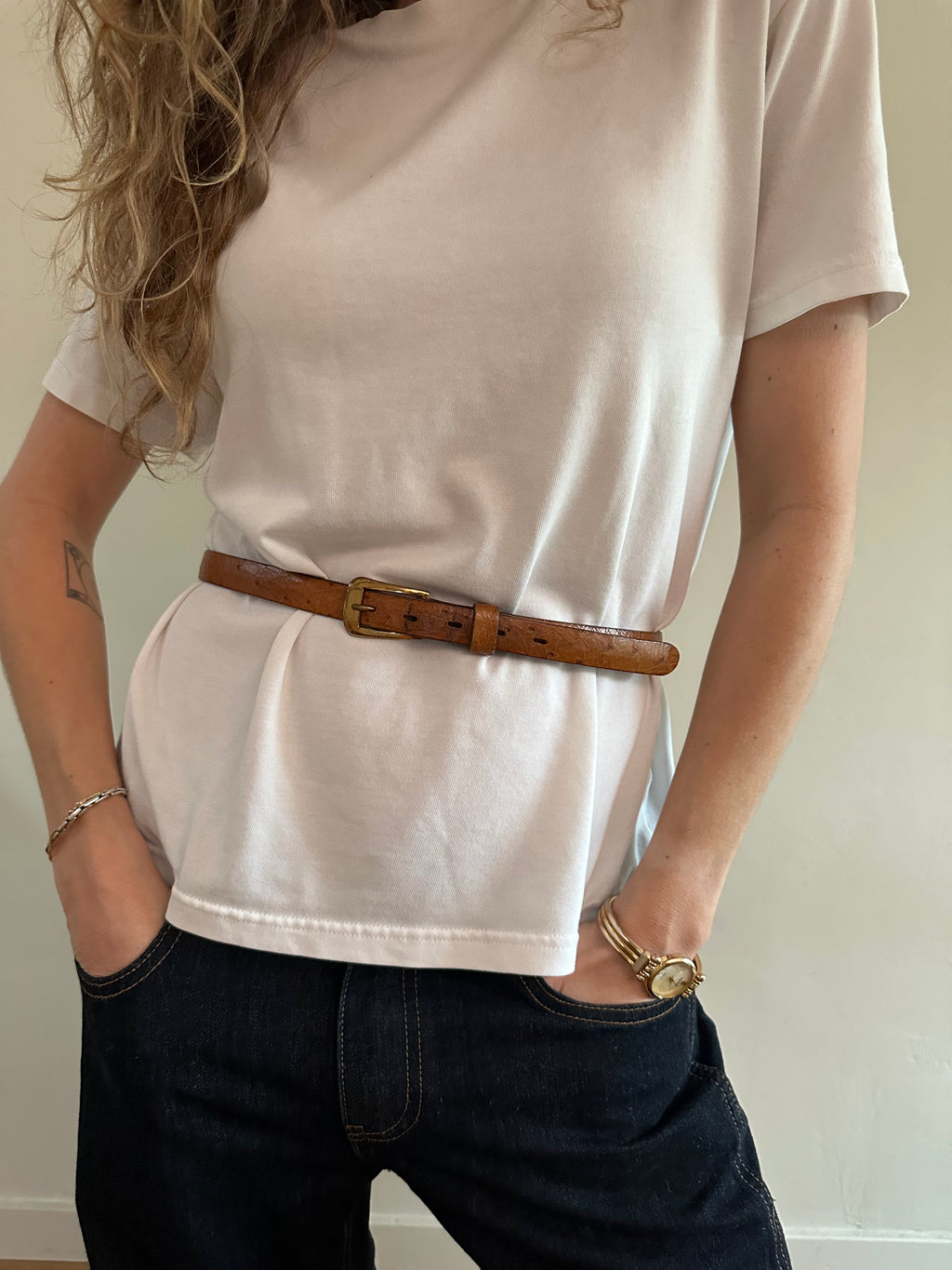 Pioneer Ostrich on Cowhide Leather Belt