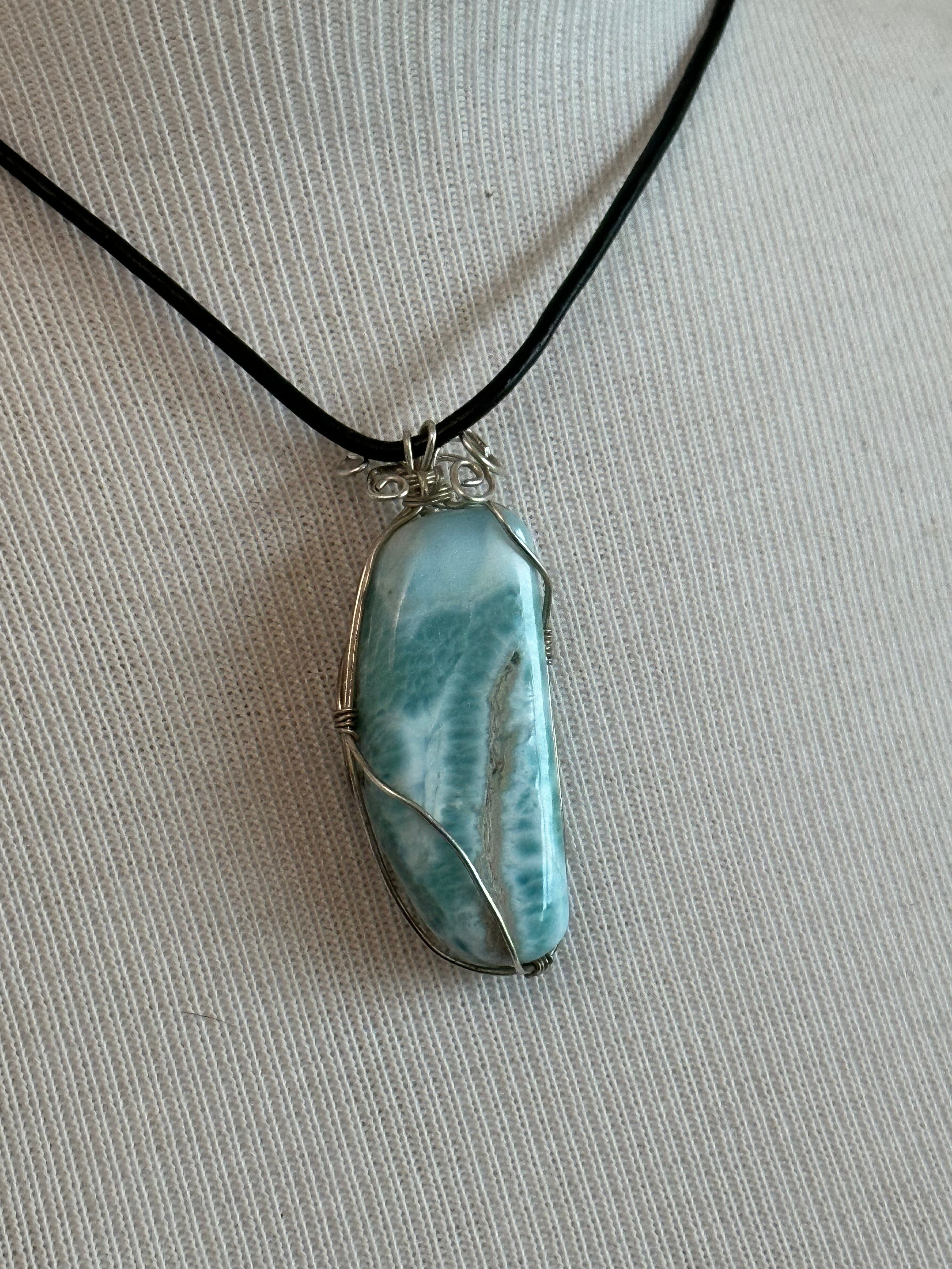 Larimar Wire-Wrapped Stone Necklace