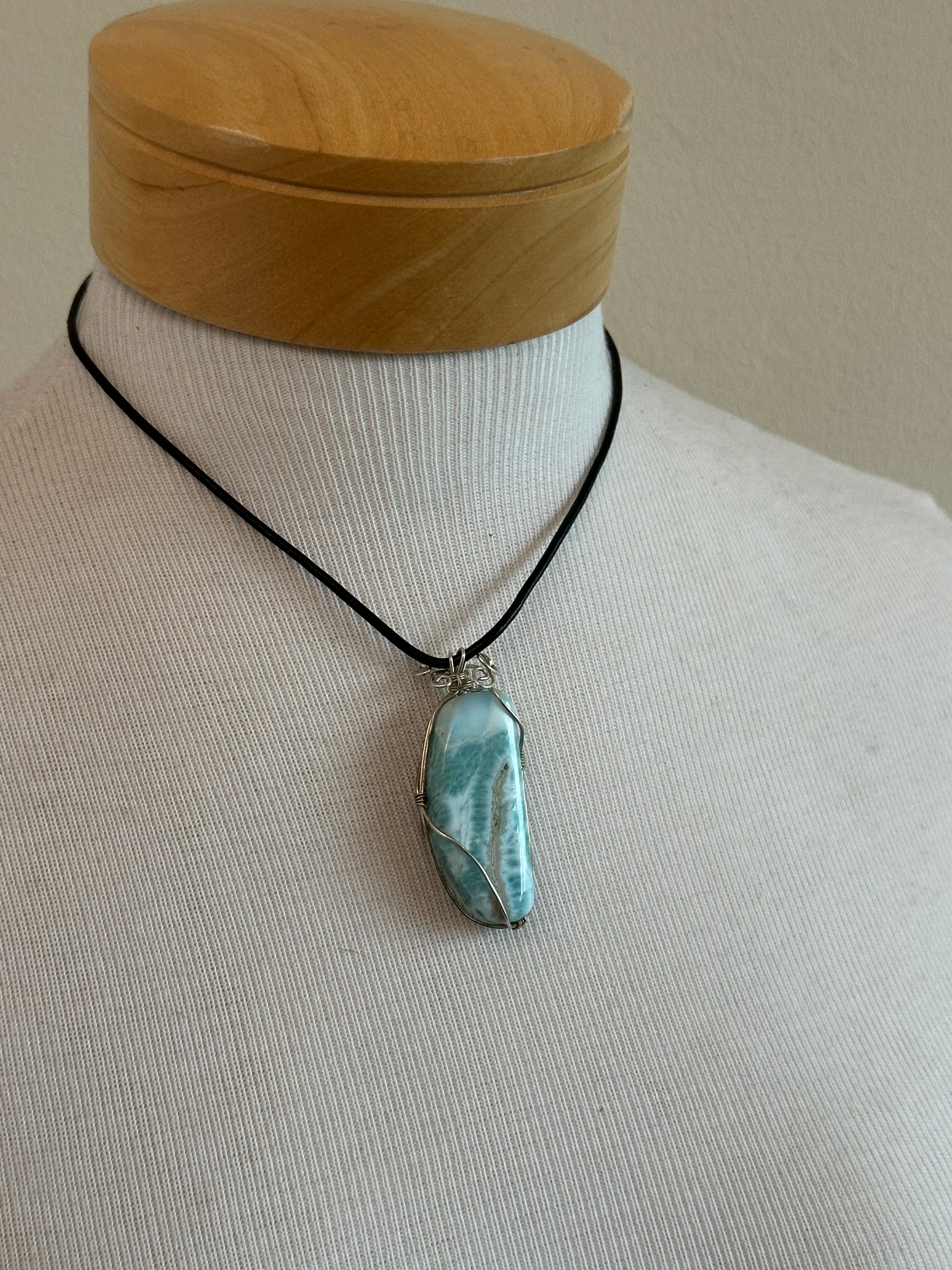 Larimar Wire-Wrapped Stone Necklace