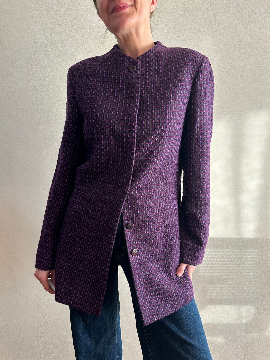 Dana Buchman Purple Tweed Longline Jacket