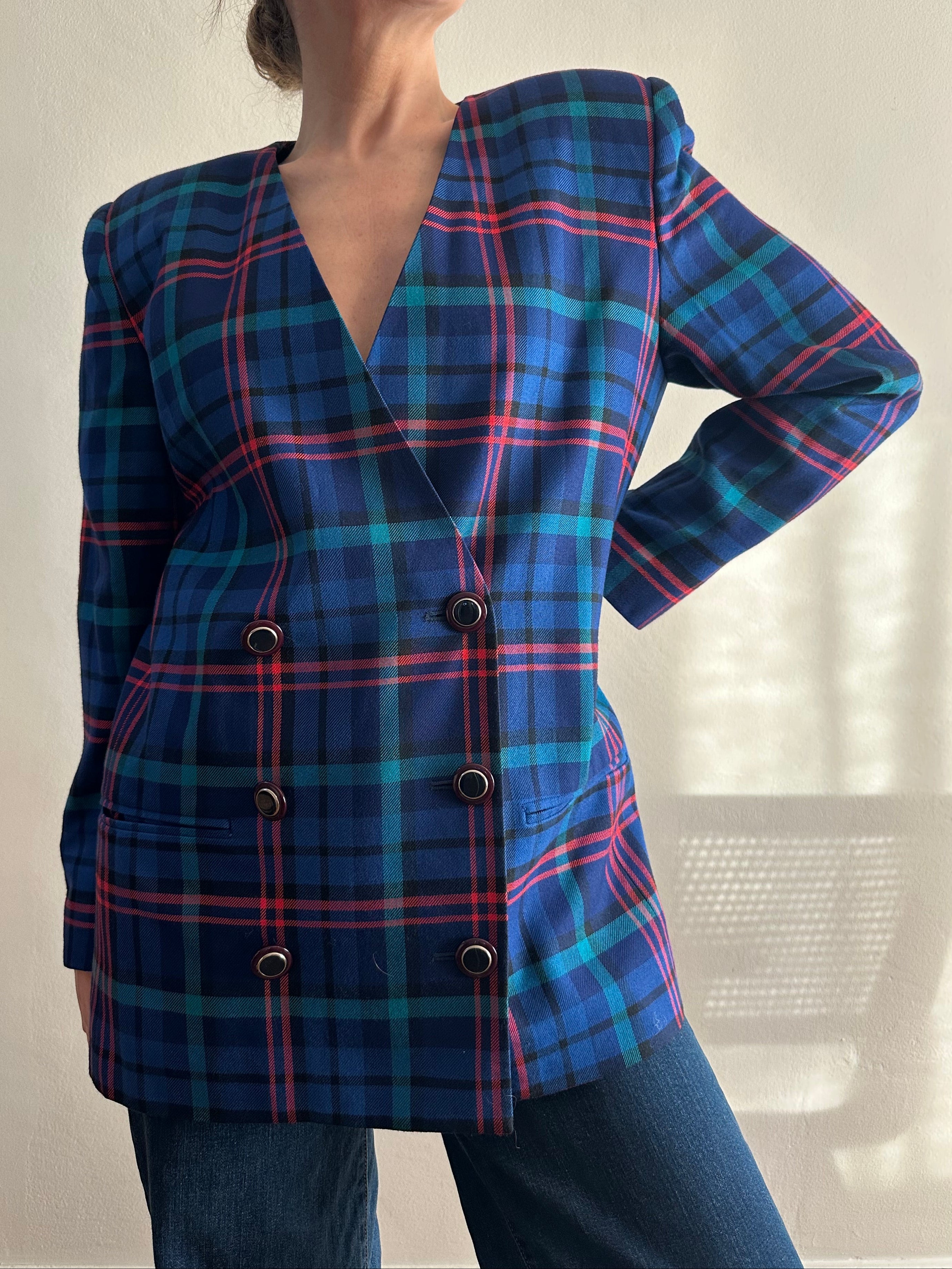 Plaid Double-Breasted Blazer
