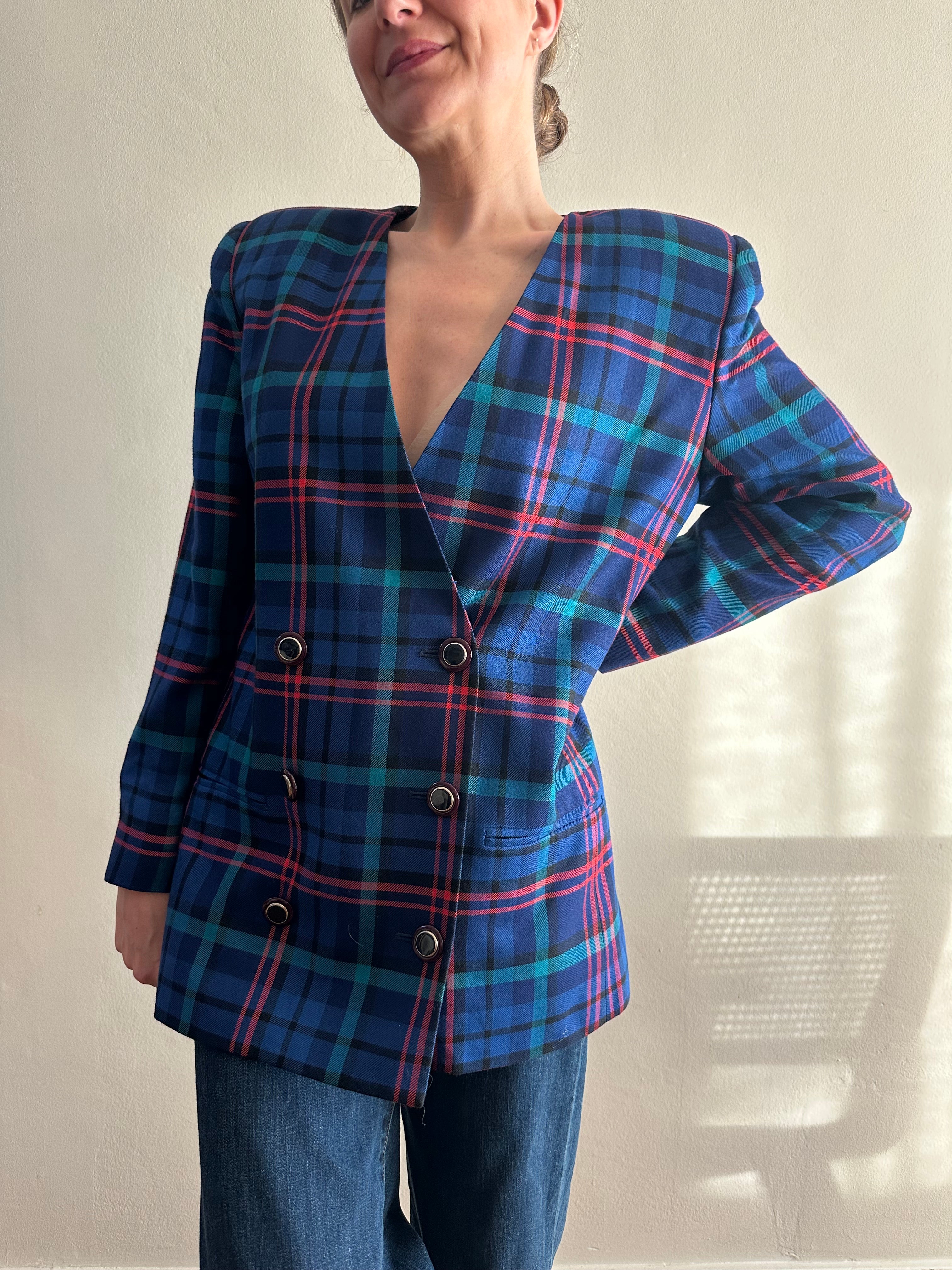 Plaid Double-Breasted Blazer