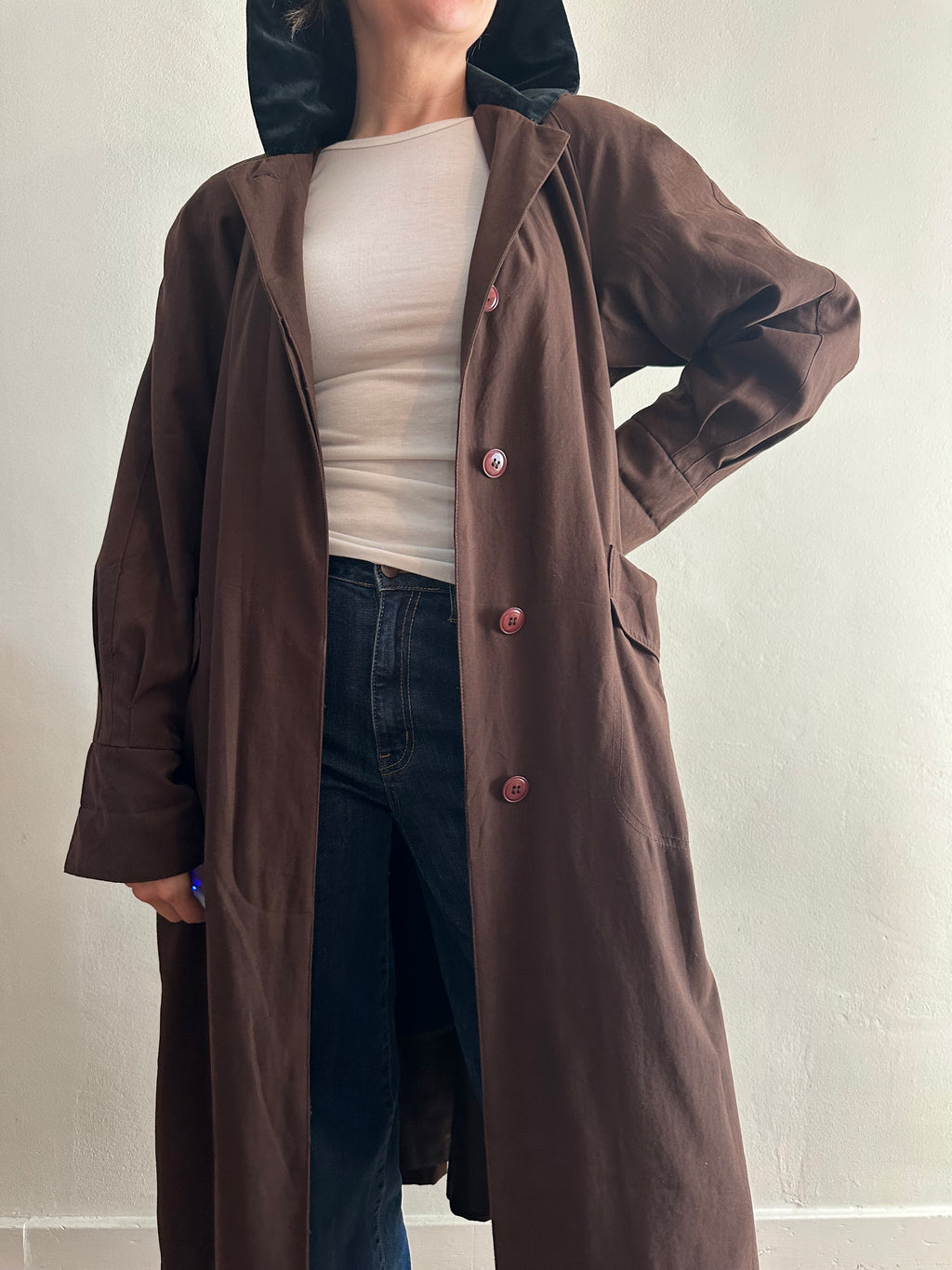 Chocolate Brown Hooded Trench Coat