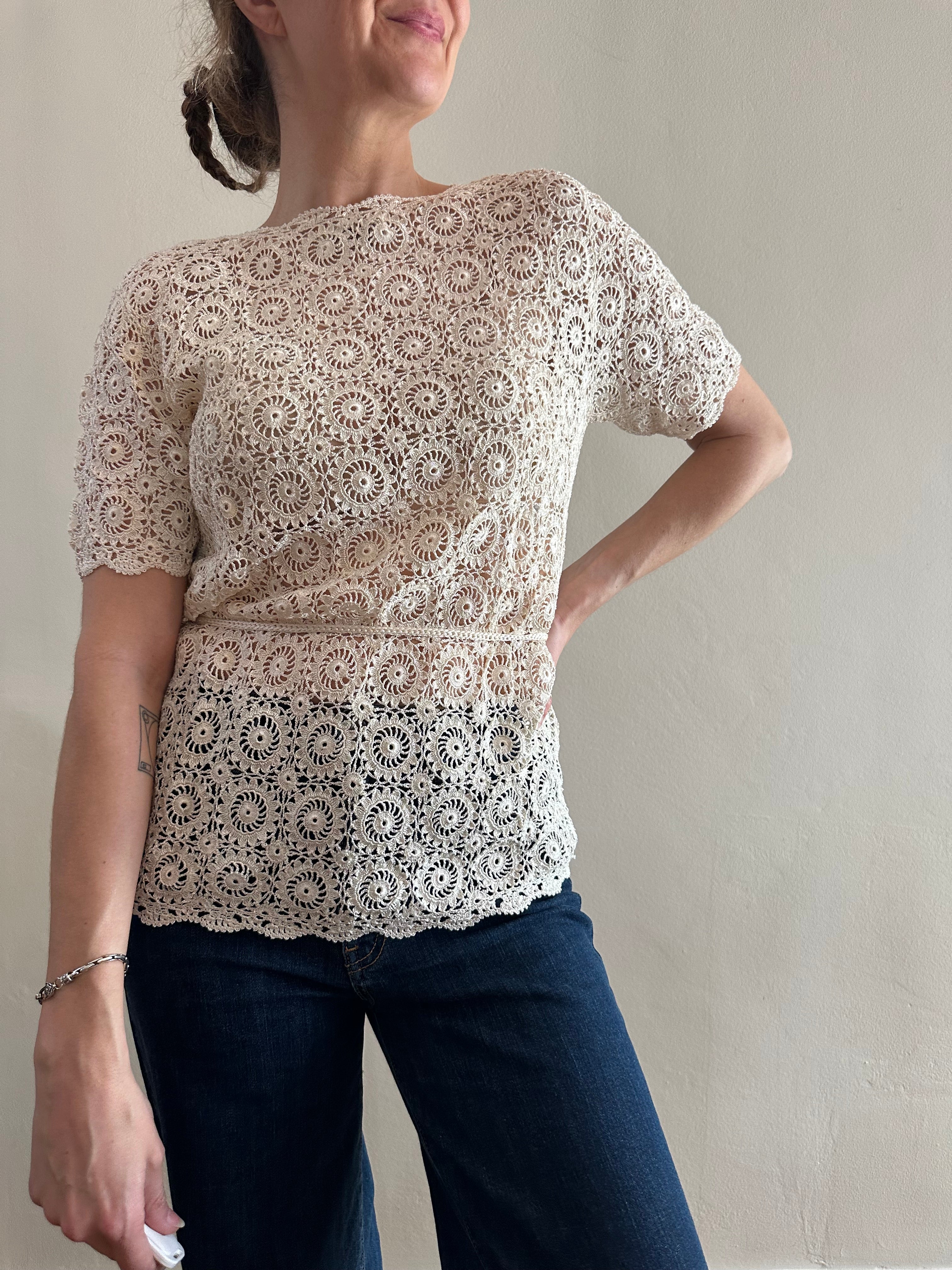 60s/70s Hand Crocheted Lace Top