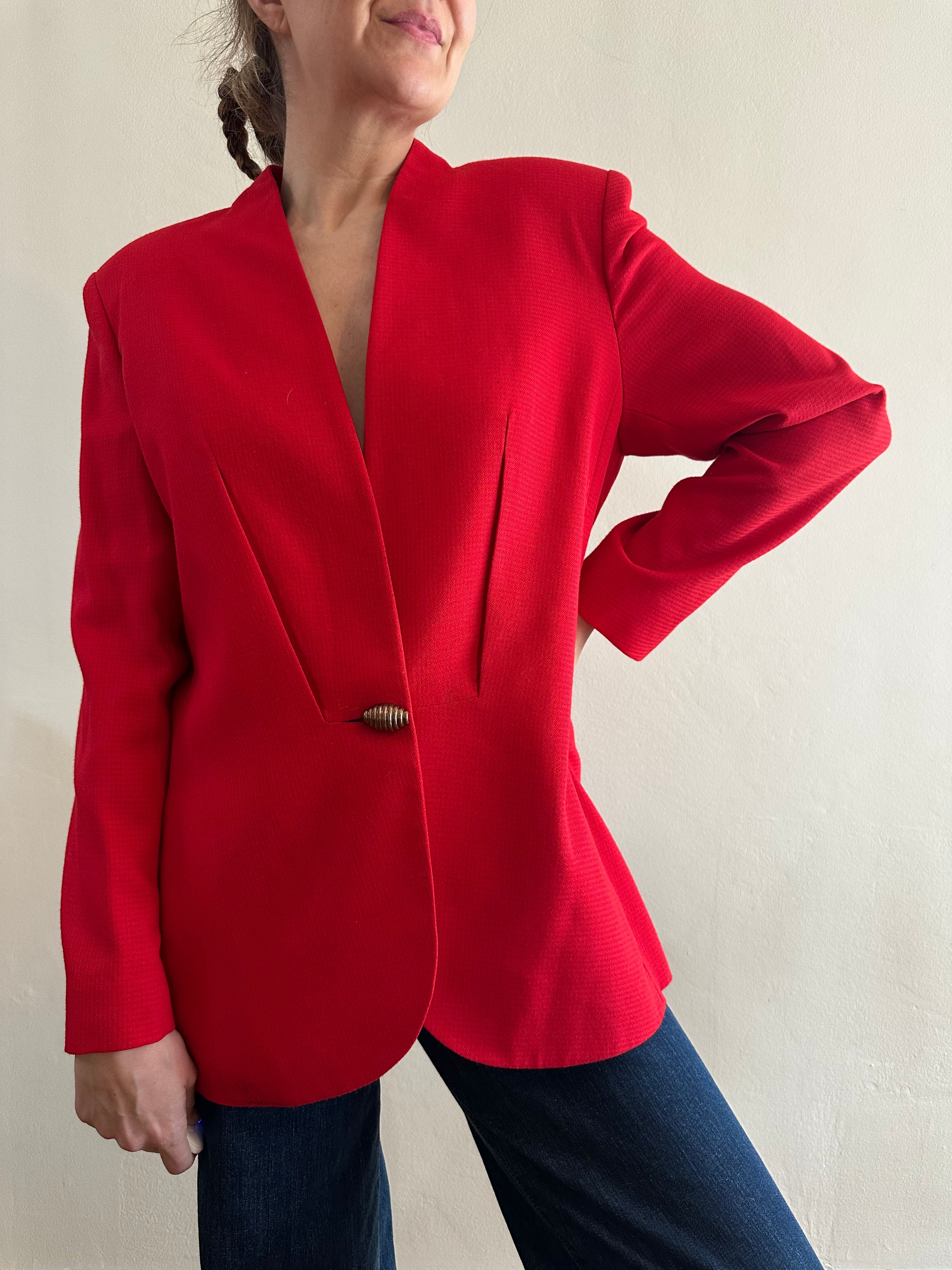 Red Pleated Front Blazer