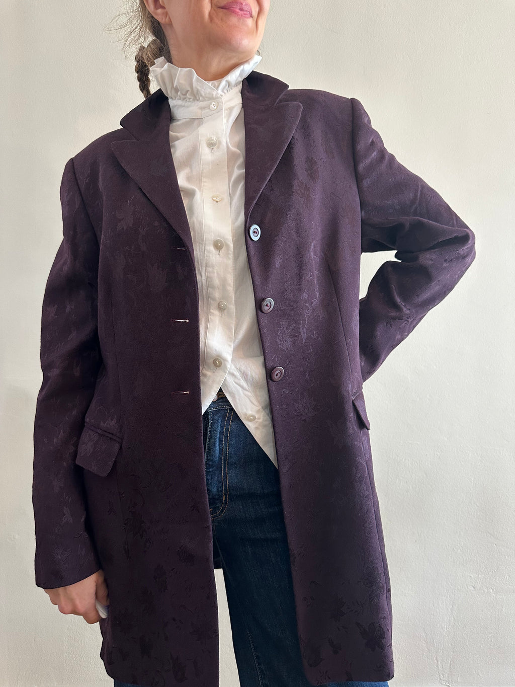 Eggplant Jacquard Floral Coat