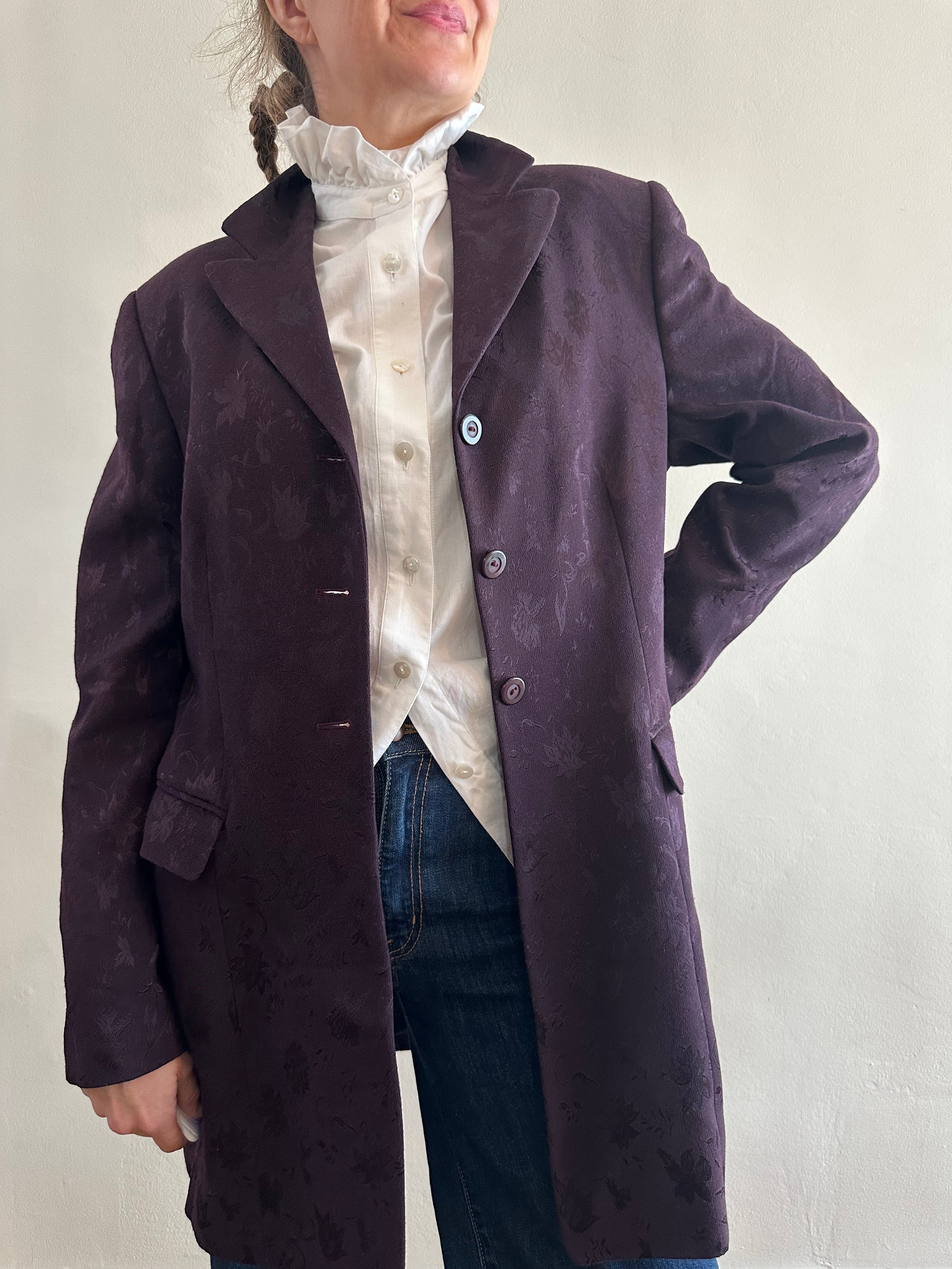 Eggplant Jacquard Floral Coat