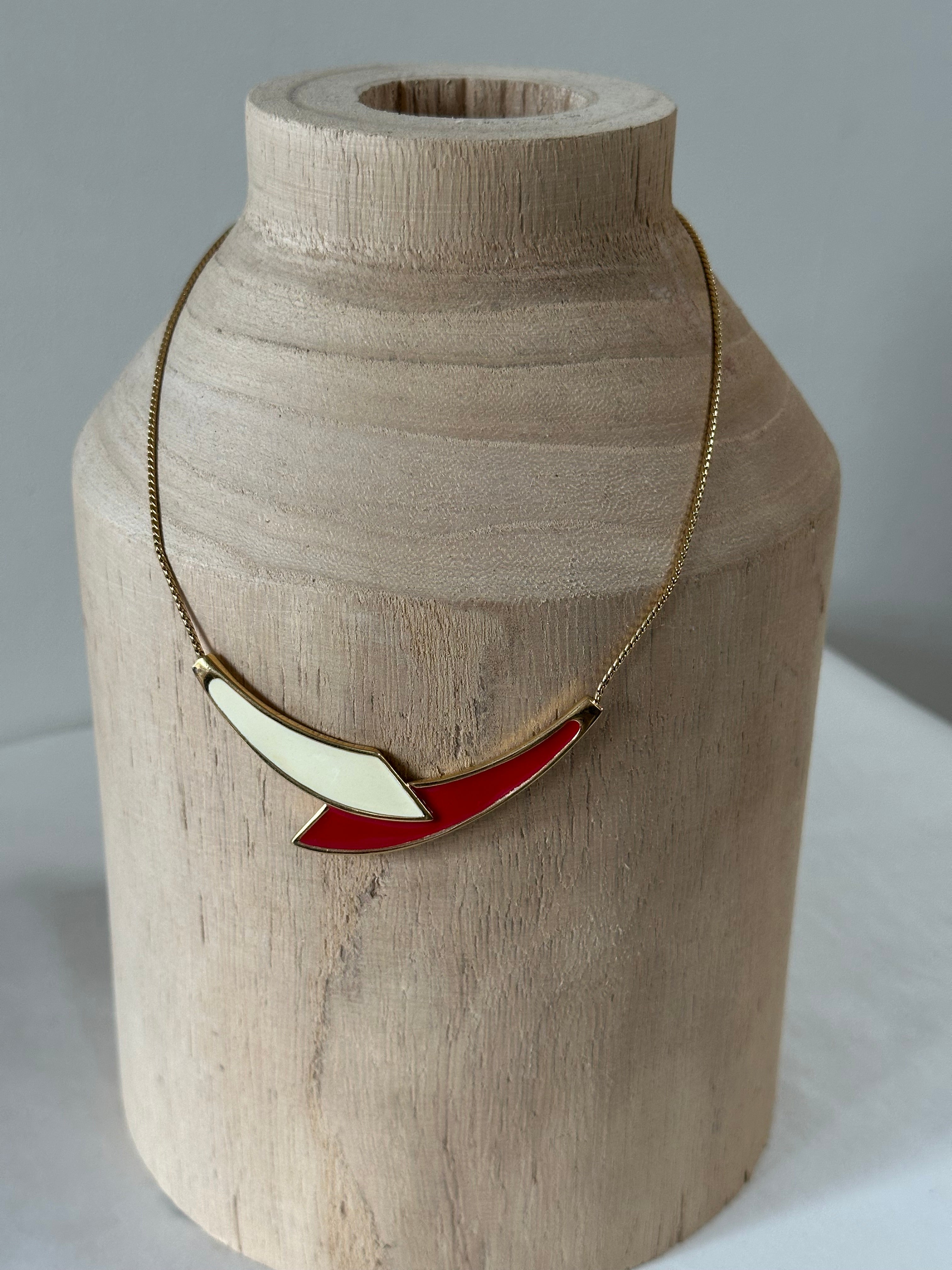 Monet Red & Ivory Enamel Pendant Necklace
