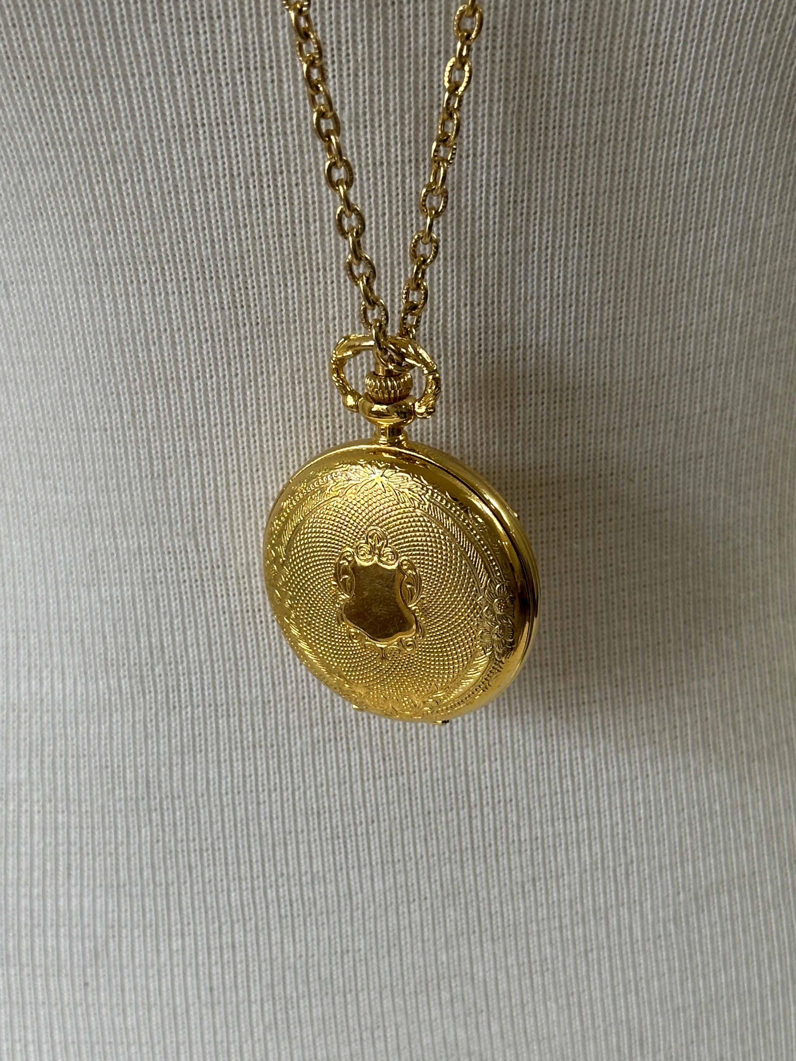 Vintage Gold Pocket Watch Pendant Necklace