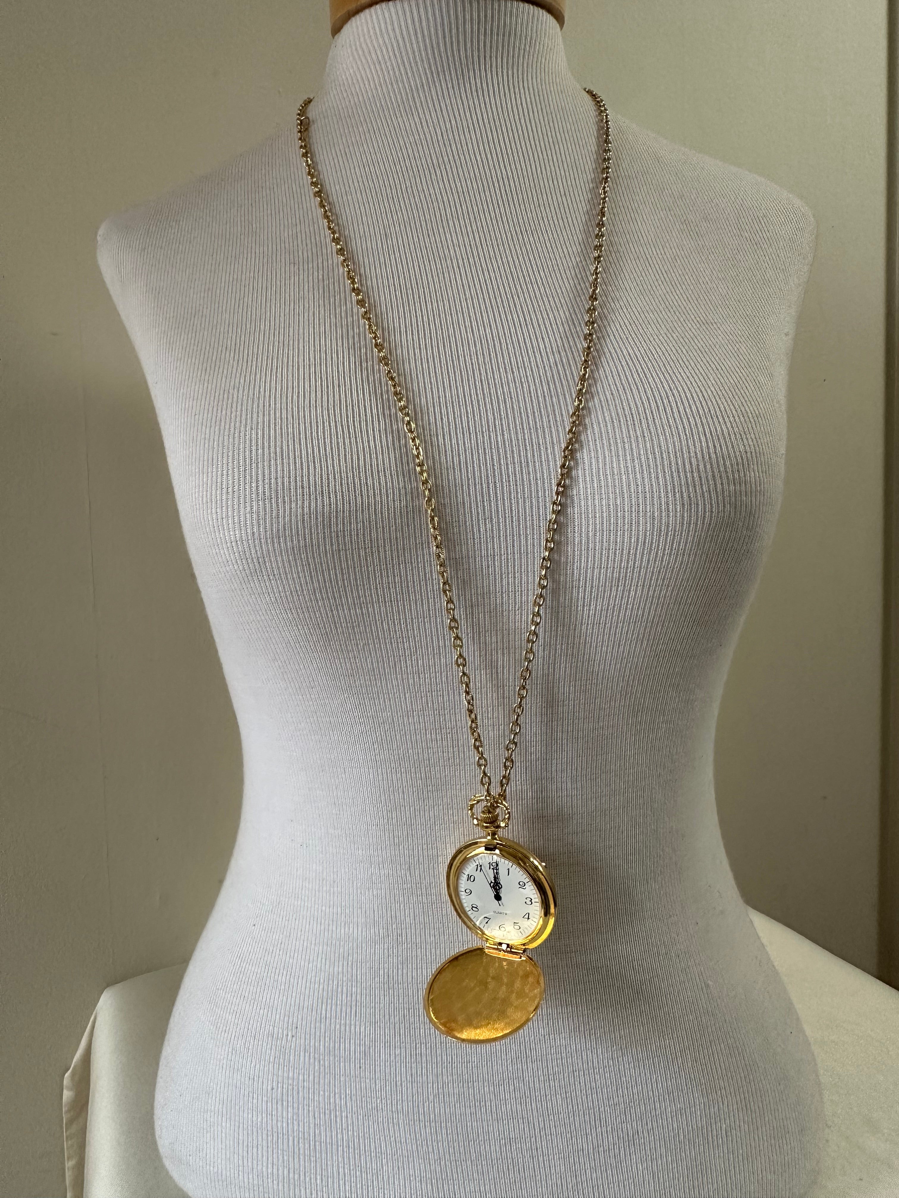 Vintage Gold Pocket Watch Pendant Necklace