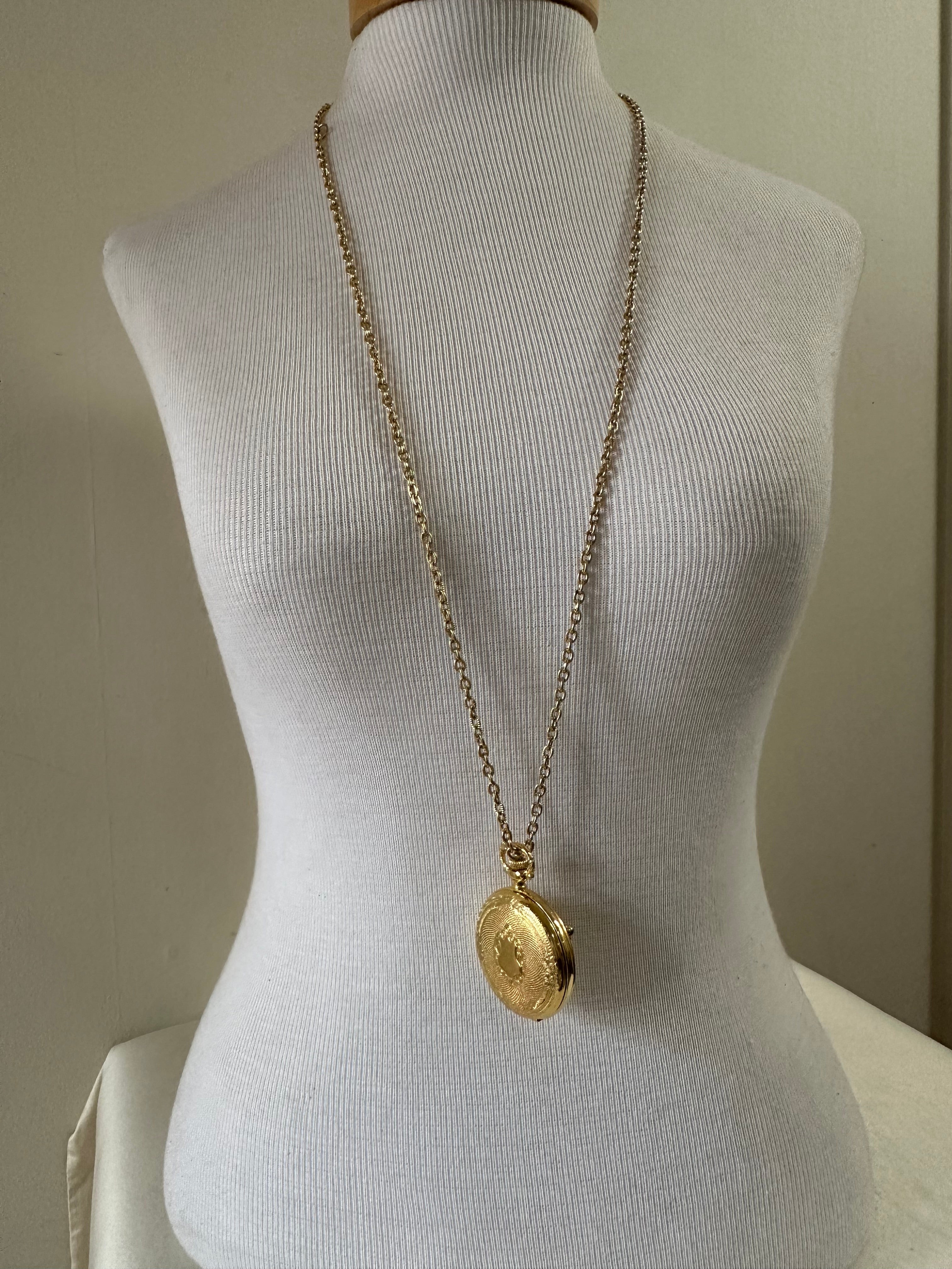 Vintage Gold Pocket Watch Pendant Necklace
