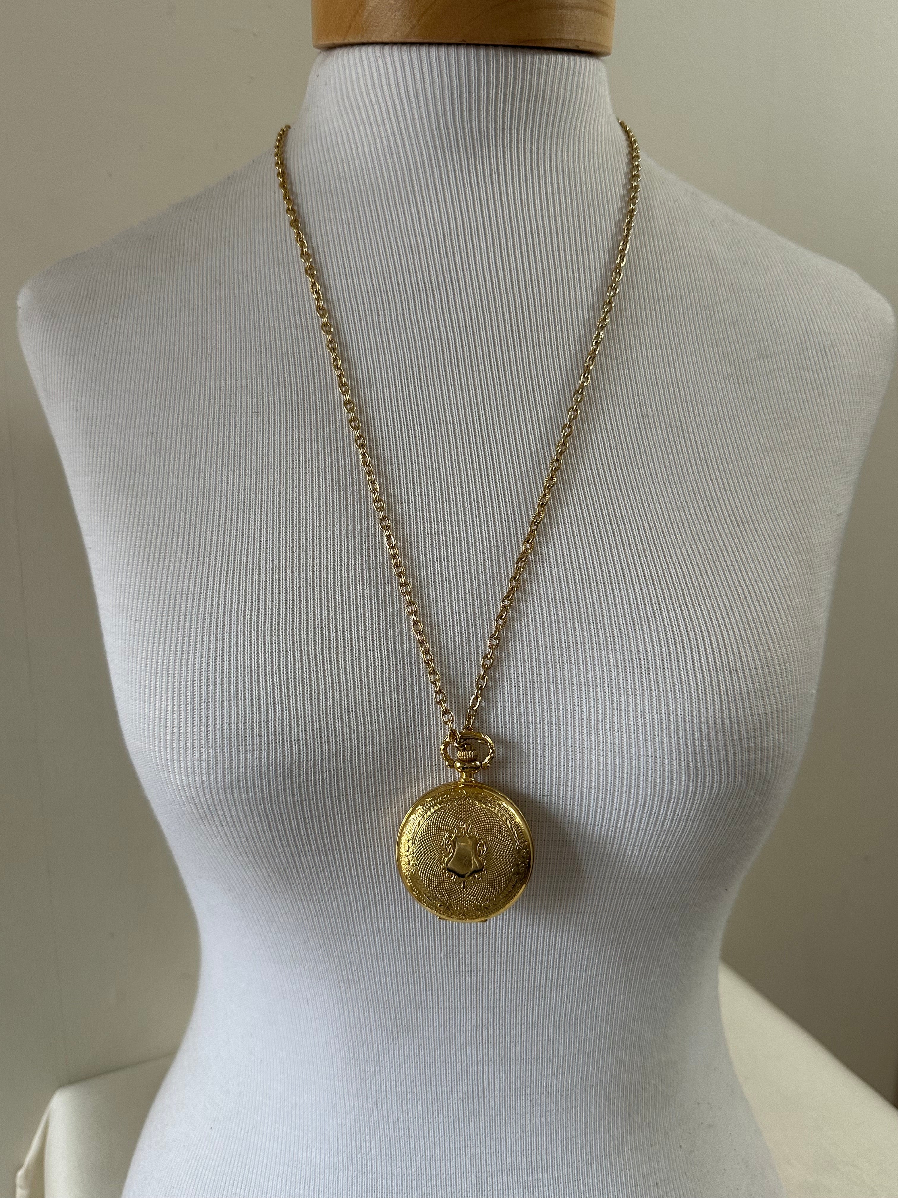 Vintage Gold Pocket Watch Pendant Necklace