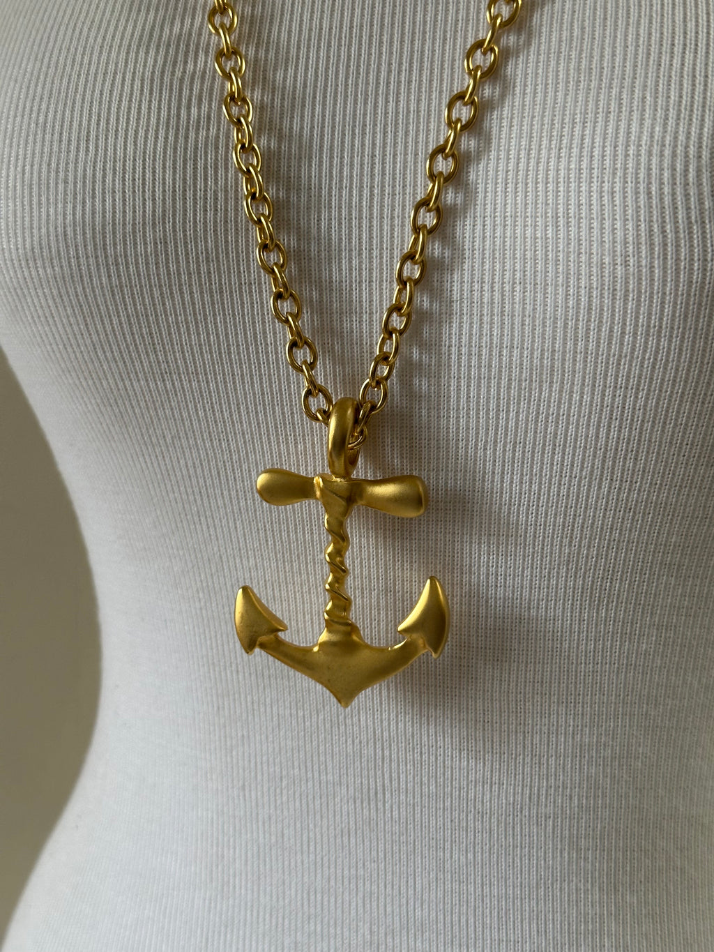 Vintage Brushed Gold Anchor Pendant Necklace