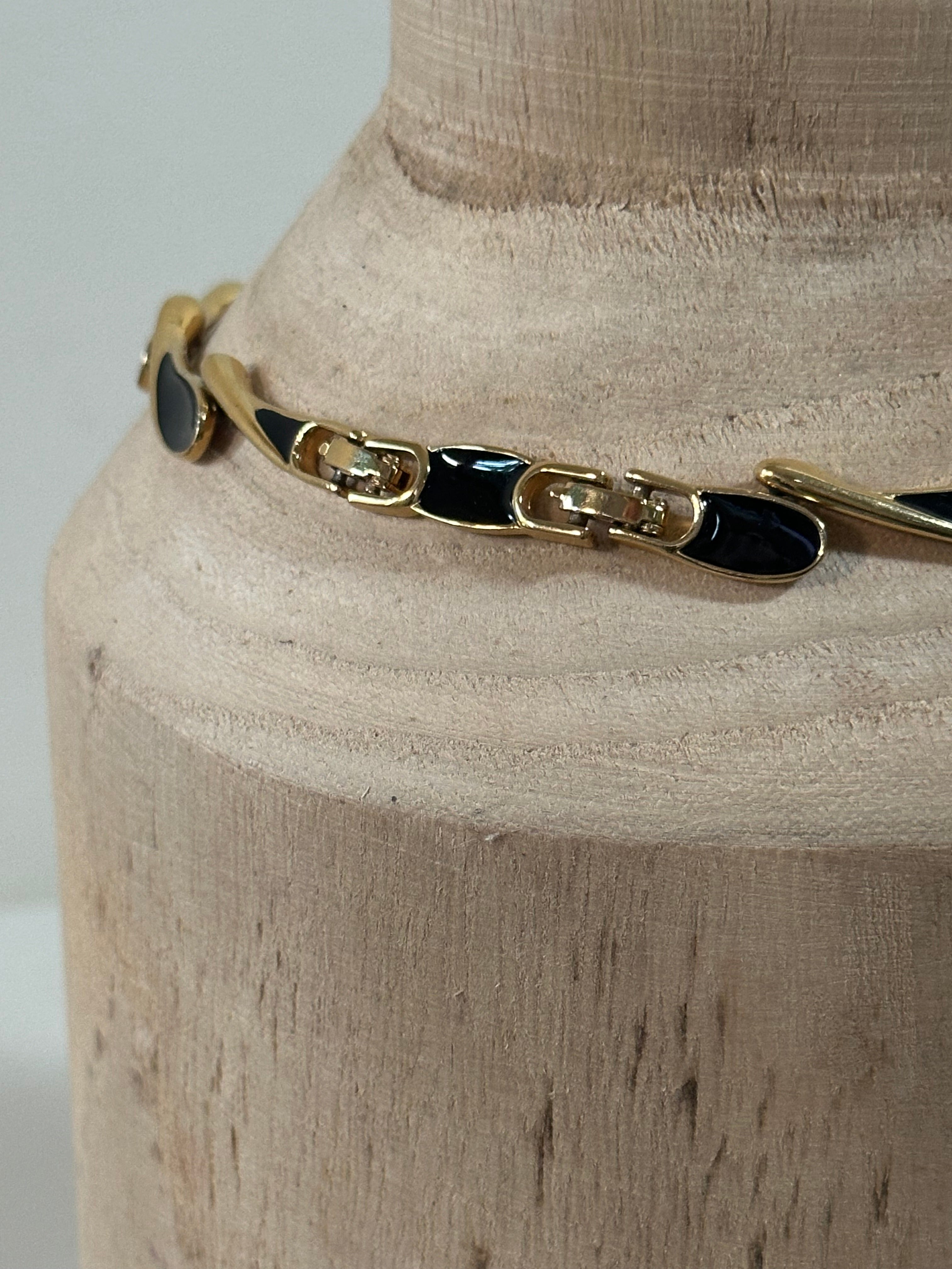 Monet Black Enamel & Gold Link Necklace