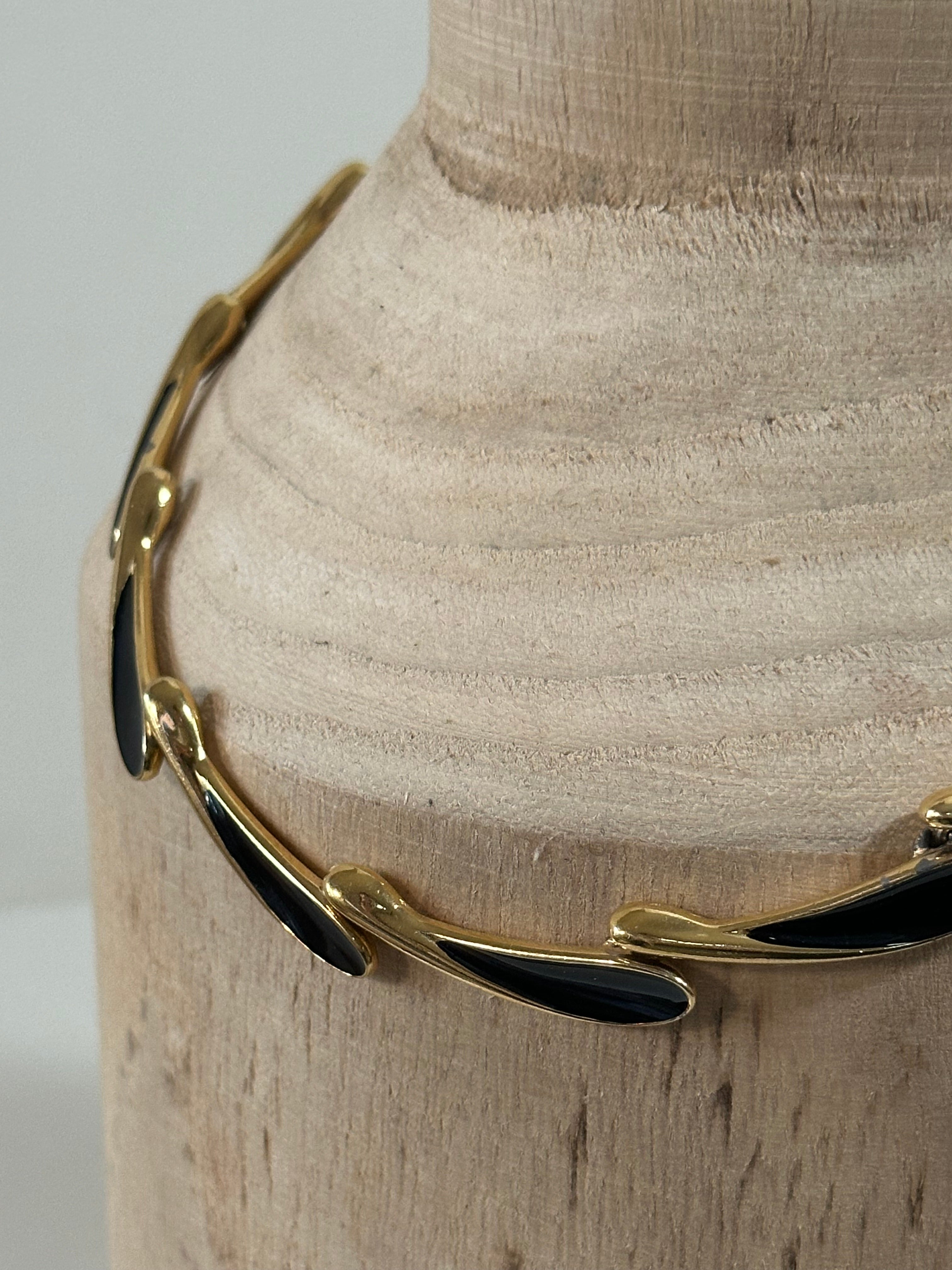 Monet Black Enamel & Gold Link Necklace