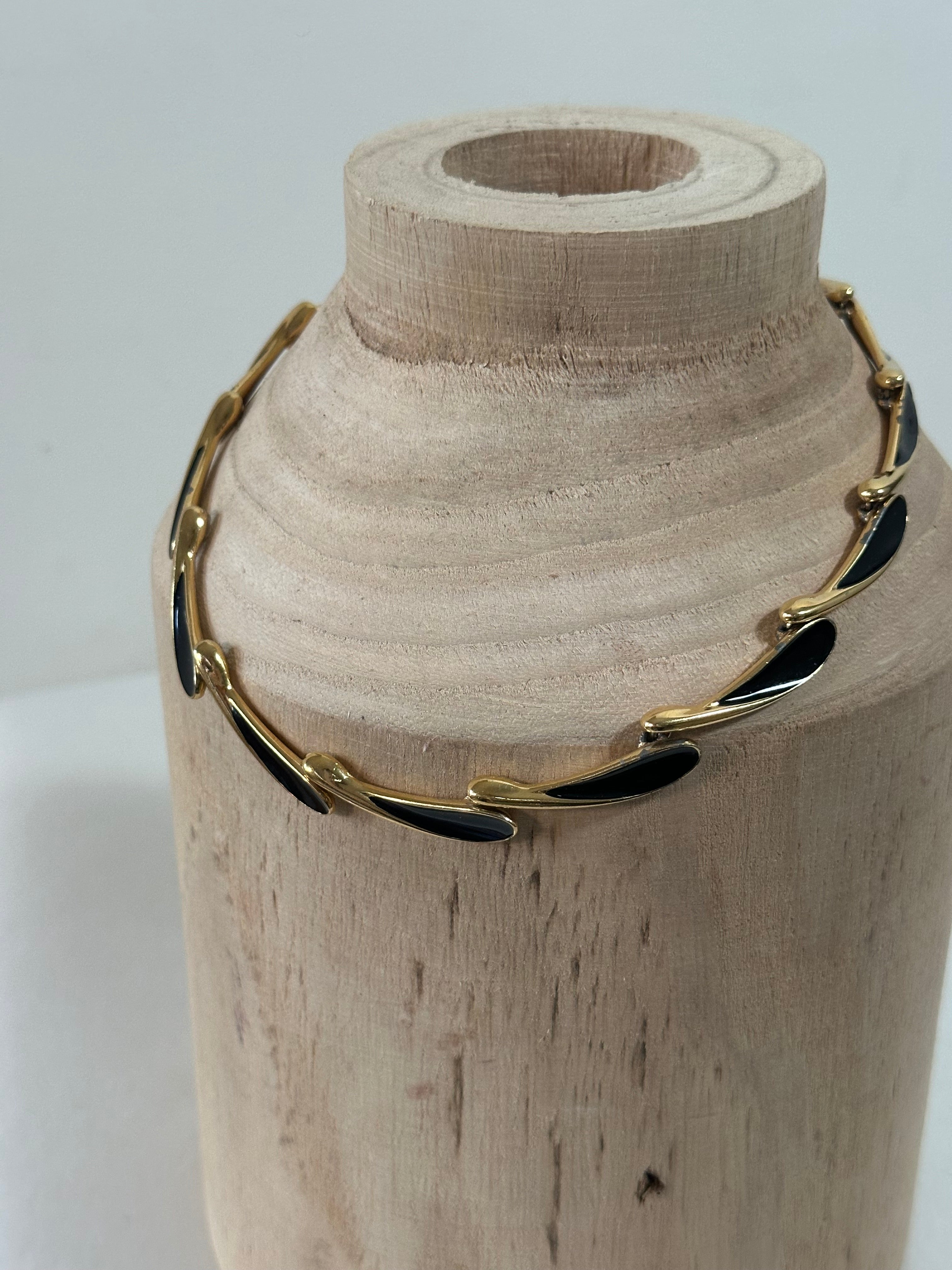 Monet Black Enamel & Gold Link Necklace