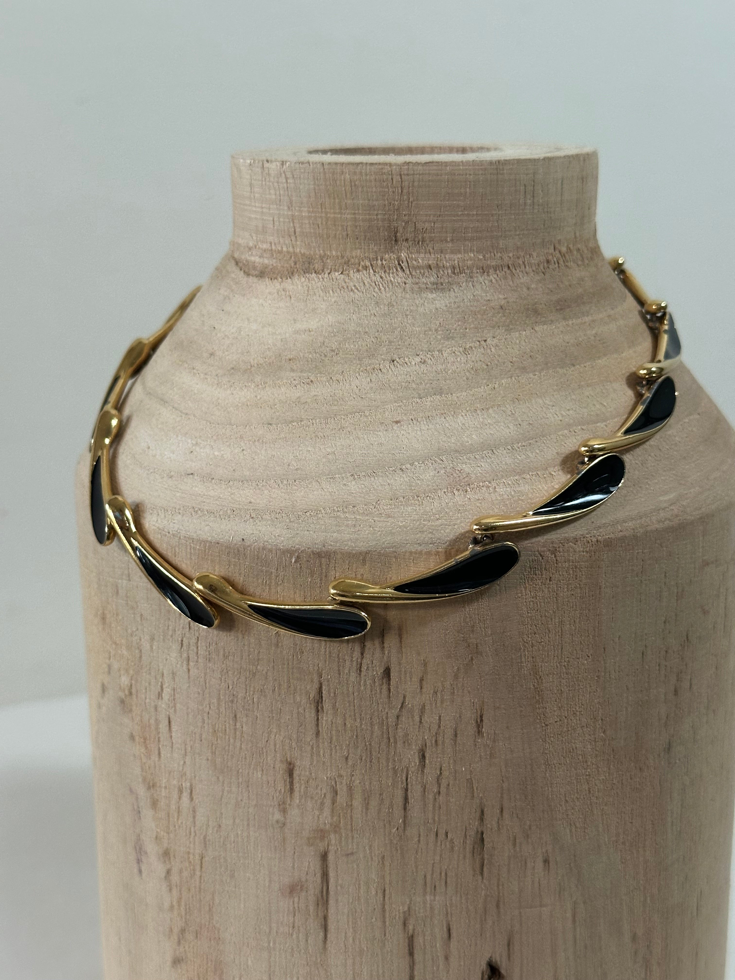 Monet Black Enamel & Gold Link Necklace